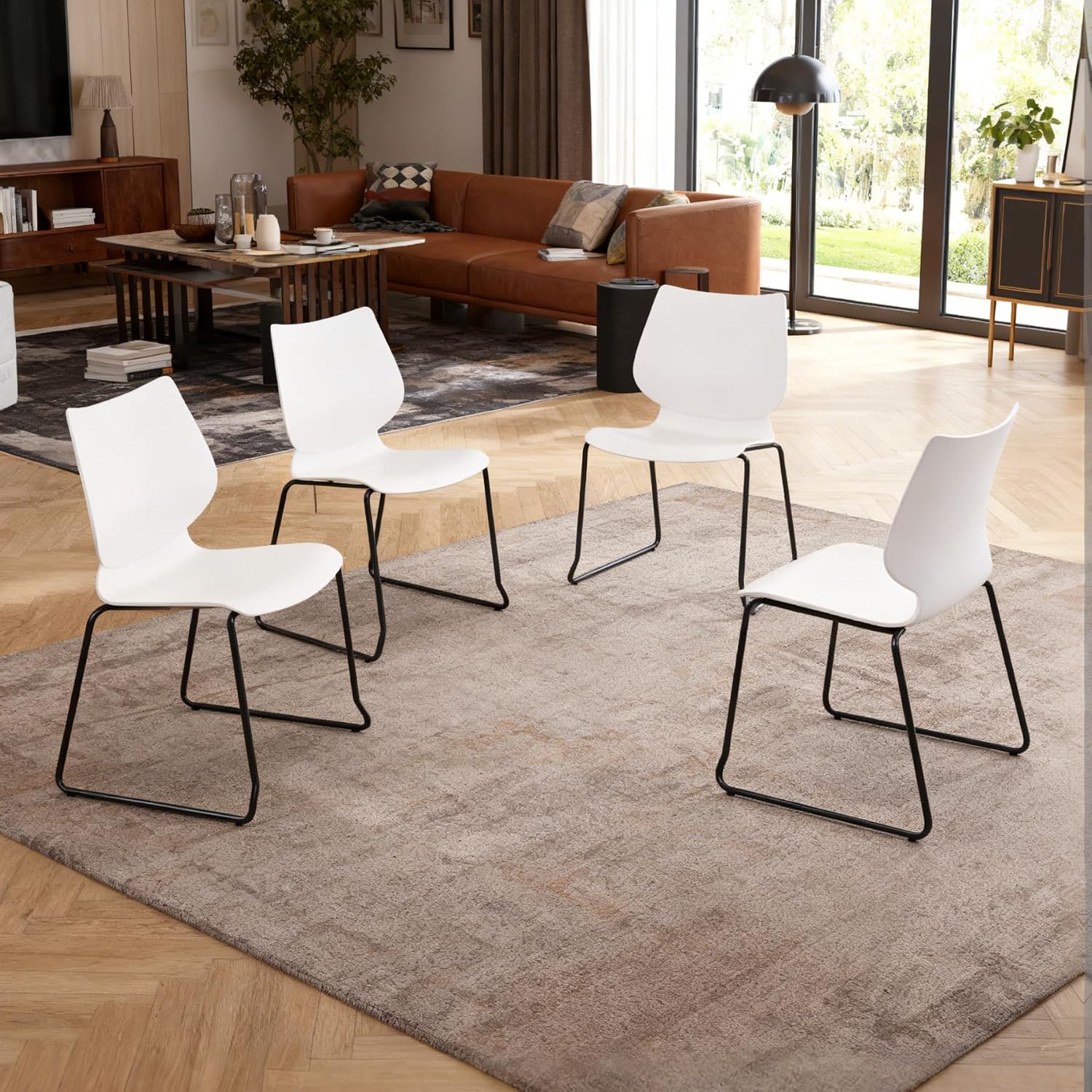 KLASIKA Stacking Chairs, Waiting Room Chairs, Conference Chair with Back & Church Chairs No Wheels with Metal Legs, Suitable for Offices Conference Room Waiting Room Training Room White 4PK