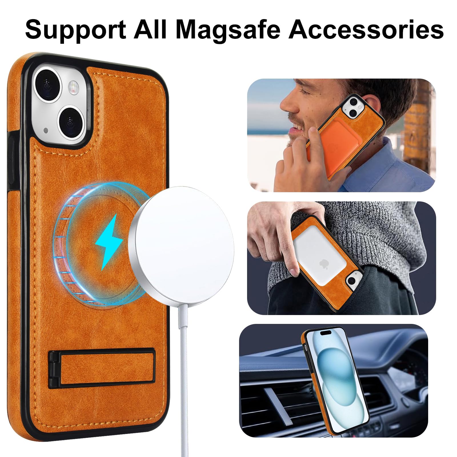 ZHOZEXIN Custodia magnetica in pelle PU per iPhone 15 pro max,[Compatibile con Magsafe］, ricarica wireless, staffa nascosta, forte custodia magnetica protettiva per iPhone 15 pro max (Nero