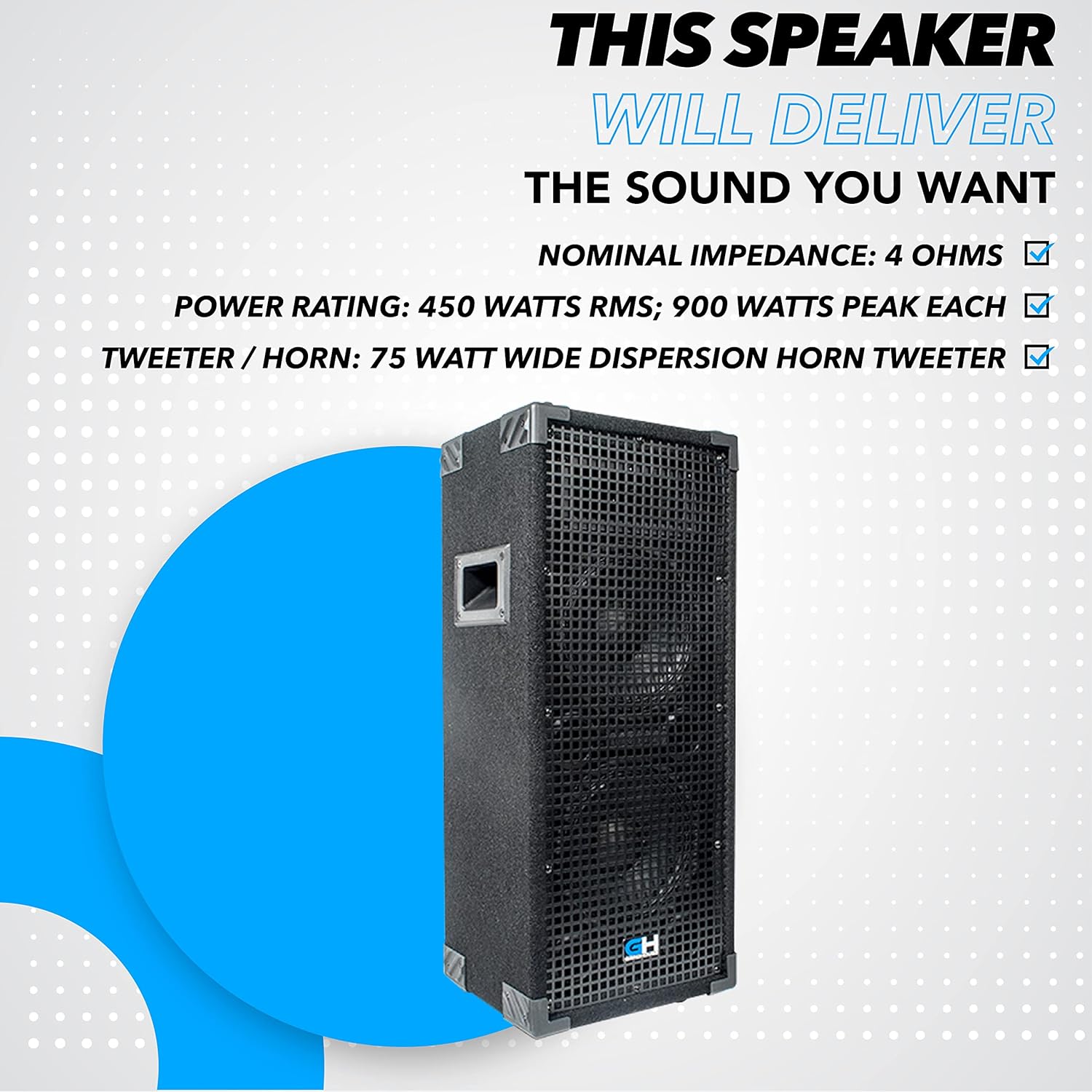 Grindhouse Speakers - GH28L - Passive Dual 8 Inch 2-Way PA/DJ Loudspeaker Cabinet - 900 Watt Full Range PA/DJ Band Live Sound Speaker