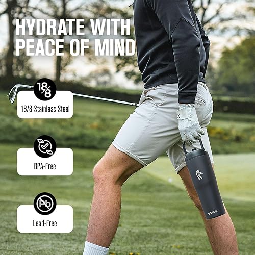 Miniatura 4 de Coolflask Botella de agua de 32 onzas se ajusta al portavasos de automóvil, vaso delgado de acero inoxidable con popote y asa, botella de vacío a