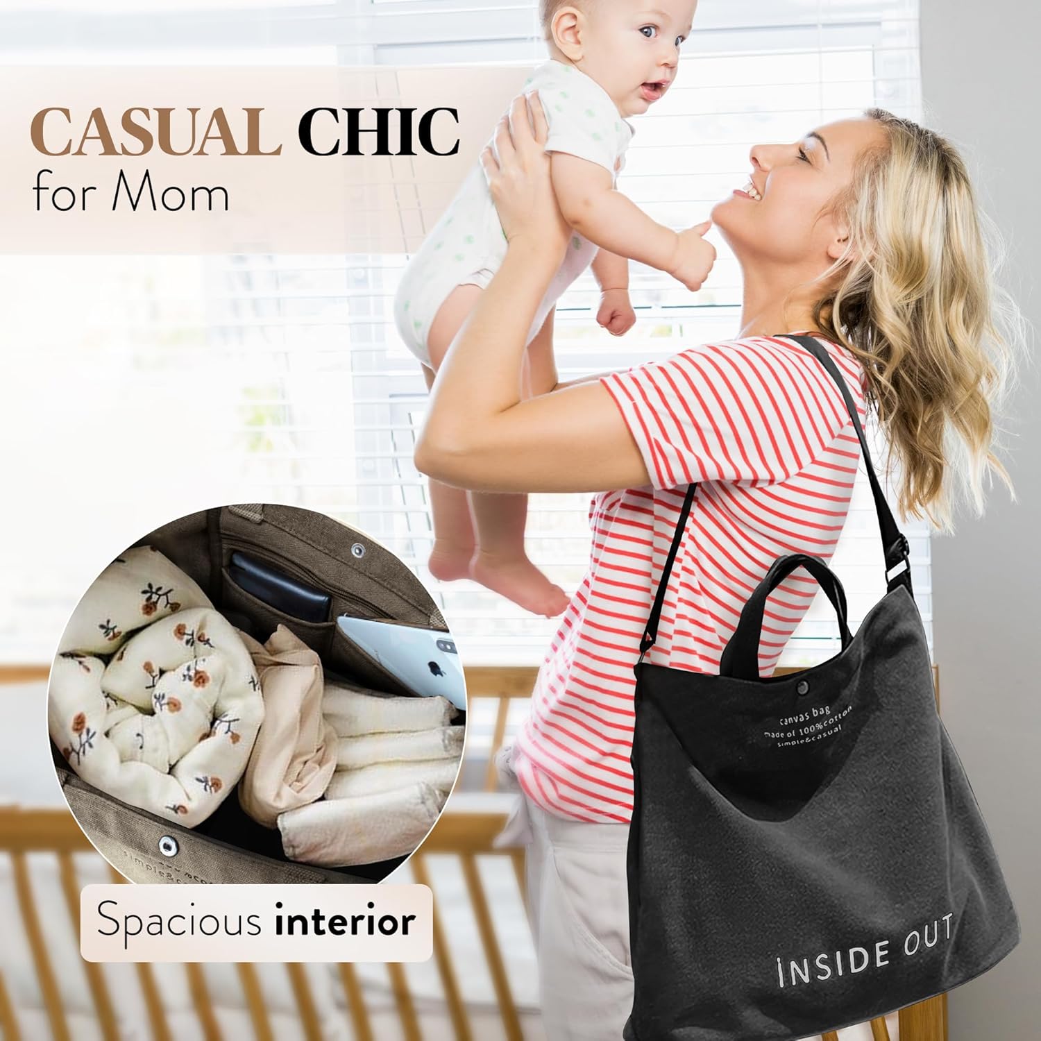 Large Tote Bag for Women, Canvas Bag Women Gift, Fashion Crossbody 16oz Cotton Bag, Large Capacity Shoulder Bag - Image 5