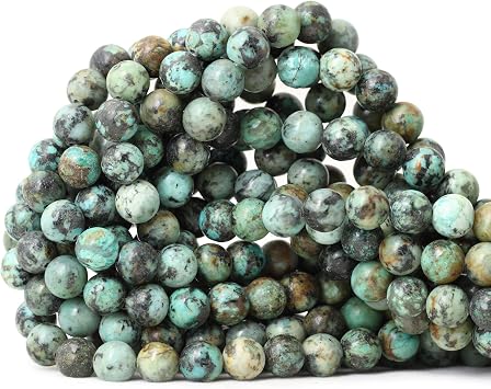45PCS 8mm Natural African Turquoise Stone Gemstone Round Loose Beads for Jewelry Making DIY Bracelet Necklace Materials 1 Strand 15"
