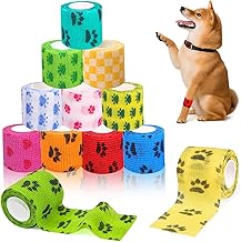 12 Rolls of Self-Adhesive Dog Bandage, Cohesive Bandage, Fixation Bandage Self-Adhesive for Pets, Cohesive Pet Vet Wrap for Cat, Dog, Horse Leg Adhesive Bandage