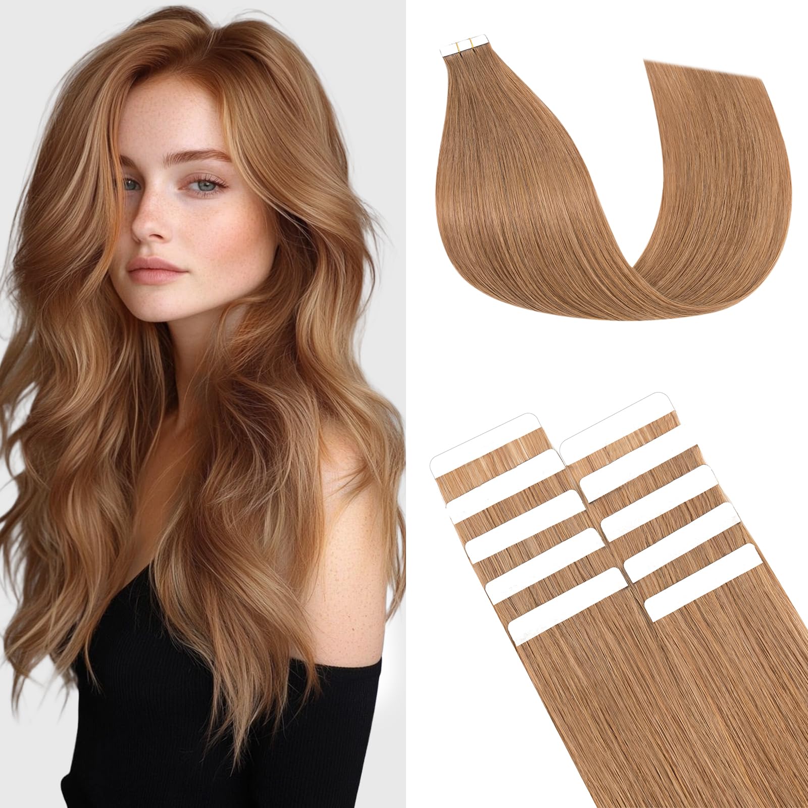 TESS Hair Extensions Tape In Real Human Hair Invisible Thin Type 10 Pcs 15G Lightweight For Highlight Straight Short