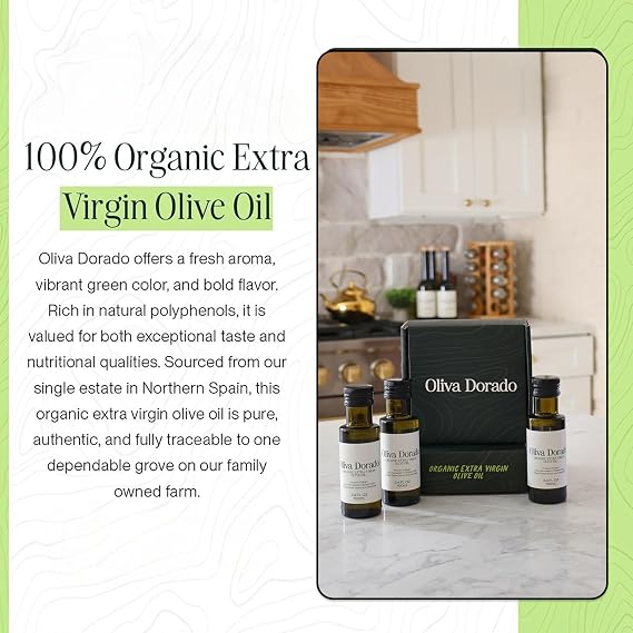 Oliva Dorado Organic Extra Virgin Olive Oil, Mini Bottles, Travel, 3-Pack