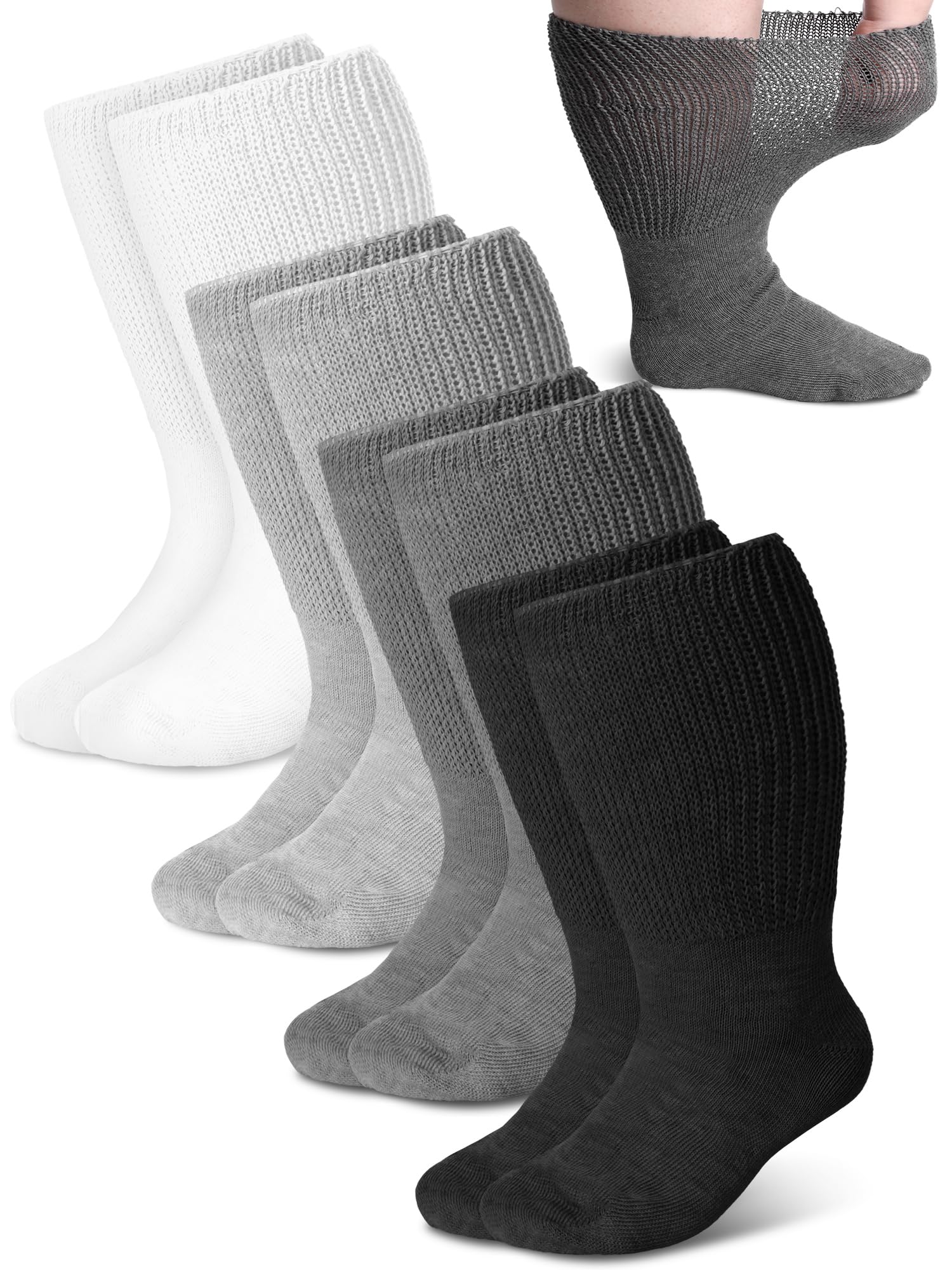 4 Pairs Extra Wide Socks Swollen 30" Lymphedema Bariatric Socks Non Binding Loose Fit(Men 10-13,Assorted Color)