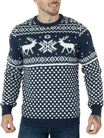 NOROZE Men's Christmas Jumpers   Festive Knit Xmas Sweater with Reindeer & Snowflake Pattern, Soft Warm Pullover Winter Jumper for Men, Funny Christmas Jumper Gift