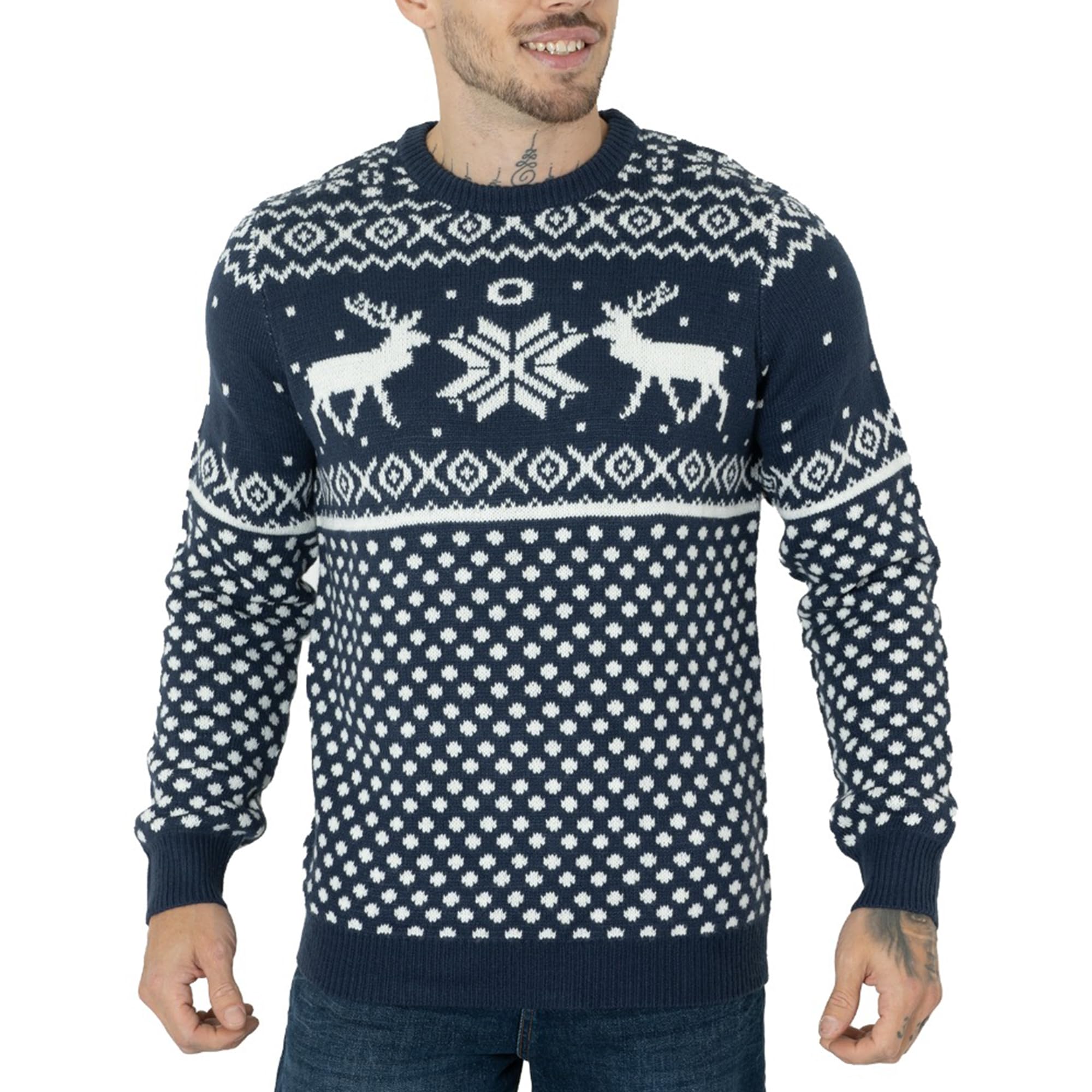 noroze Men's Christmas Jumper - Festive Knitted Jumper with Reindeer and Snowflake Pattern, Soft Warm Winter Jumper and Christmas Sweater for Men, Funny Christmas Jumper Gift-picture-24