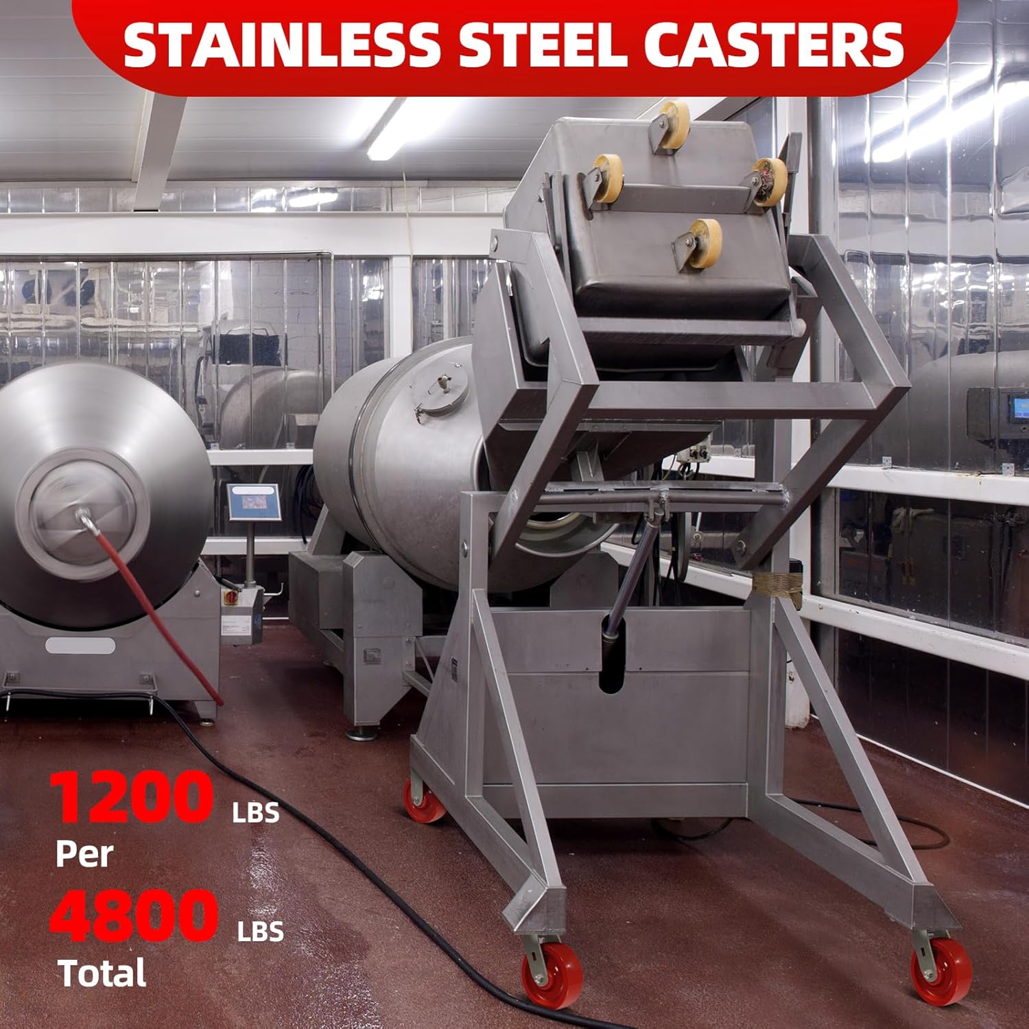6"x2" Stainless Steel Casters, Anti-Corrosion Rust-Proof Industrial Caster- Solid Polyurethane Wheel Capacity up to 4800 Lb. Use for Food Processing, Pharmaceutical Labs(4 Brake)