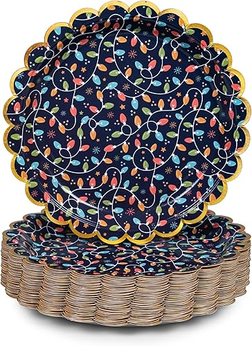 Confettiville Platos de papel de Navidad, 50 platos desechables de Navidad, oro festoneado, suministros para fiestas