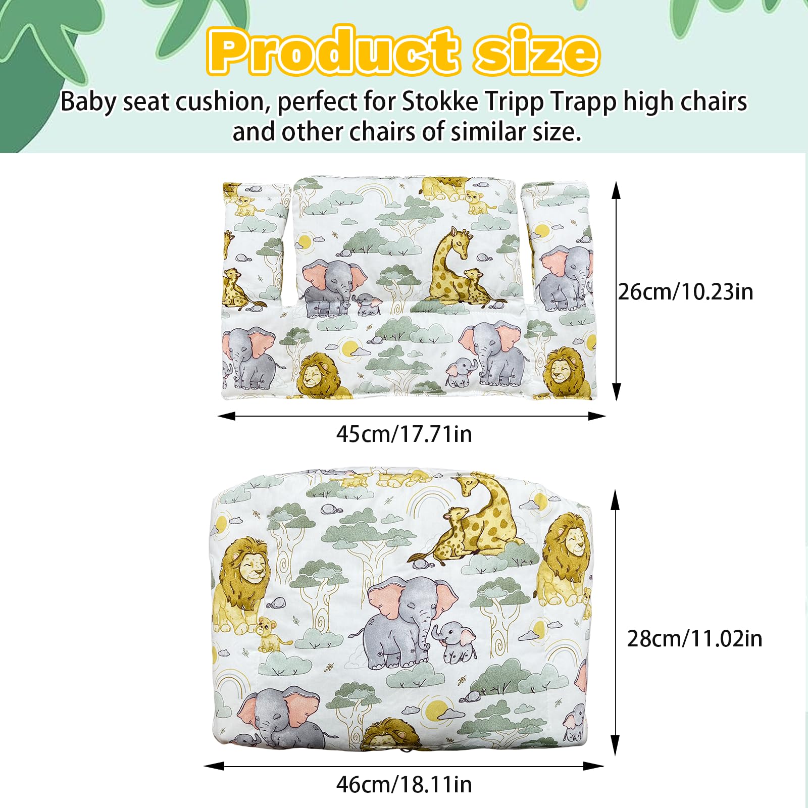 Cuscini per Seggiolone Stokke Tripp Trapp, 2 Pezzi Antiscivolo Cuscino per Seggiolone Pappa Impermeabile Cuscino Sedia Bambini Modelli Animali Cotone PP ad Alta Resilienza