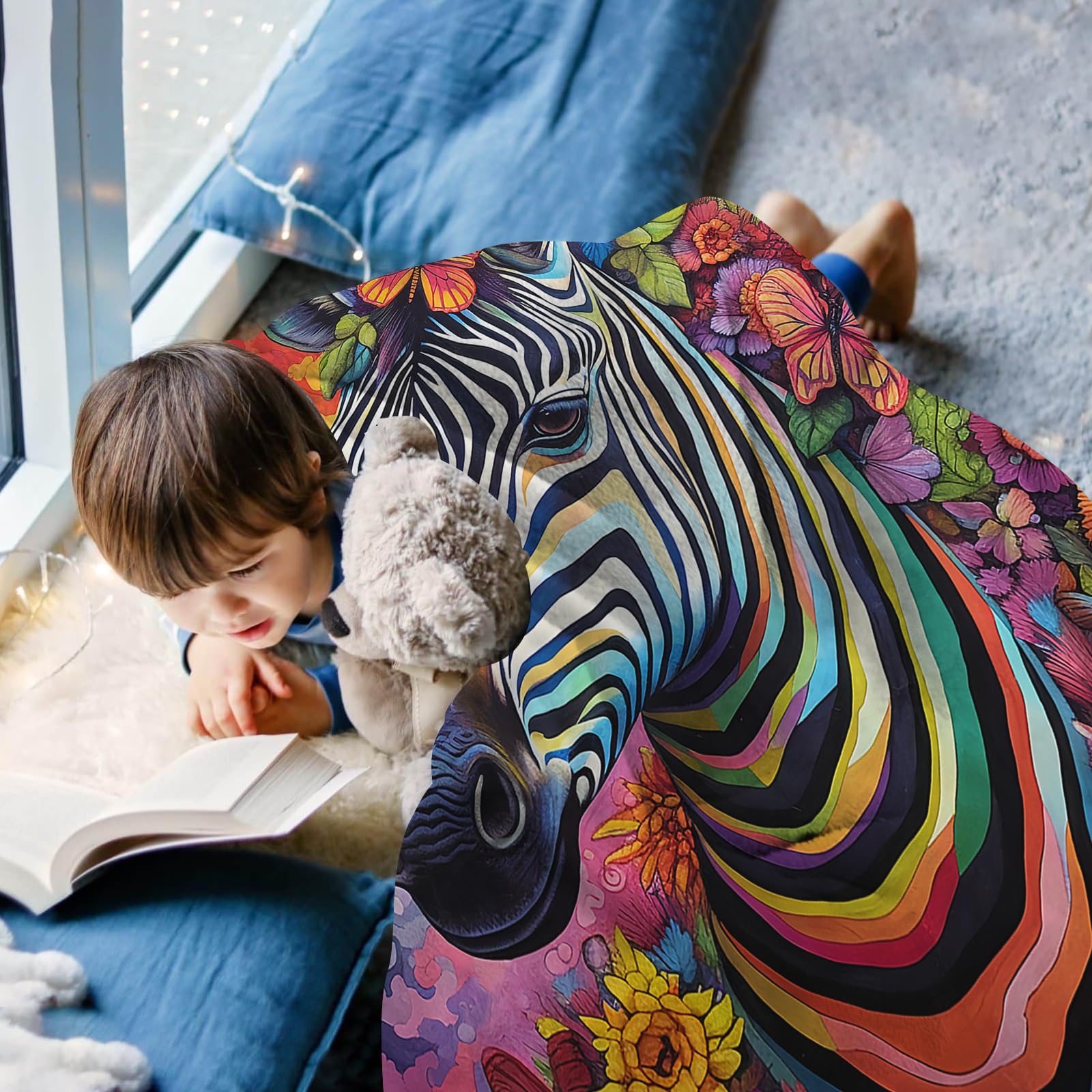 ALIFAFA Zebra-Decke – Plüsch-Fleece, 127 X 101,6 Cm, Mit Buntem Zebra-Muster, Waschbar