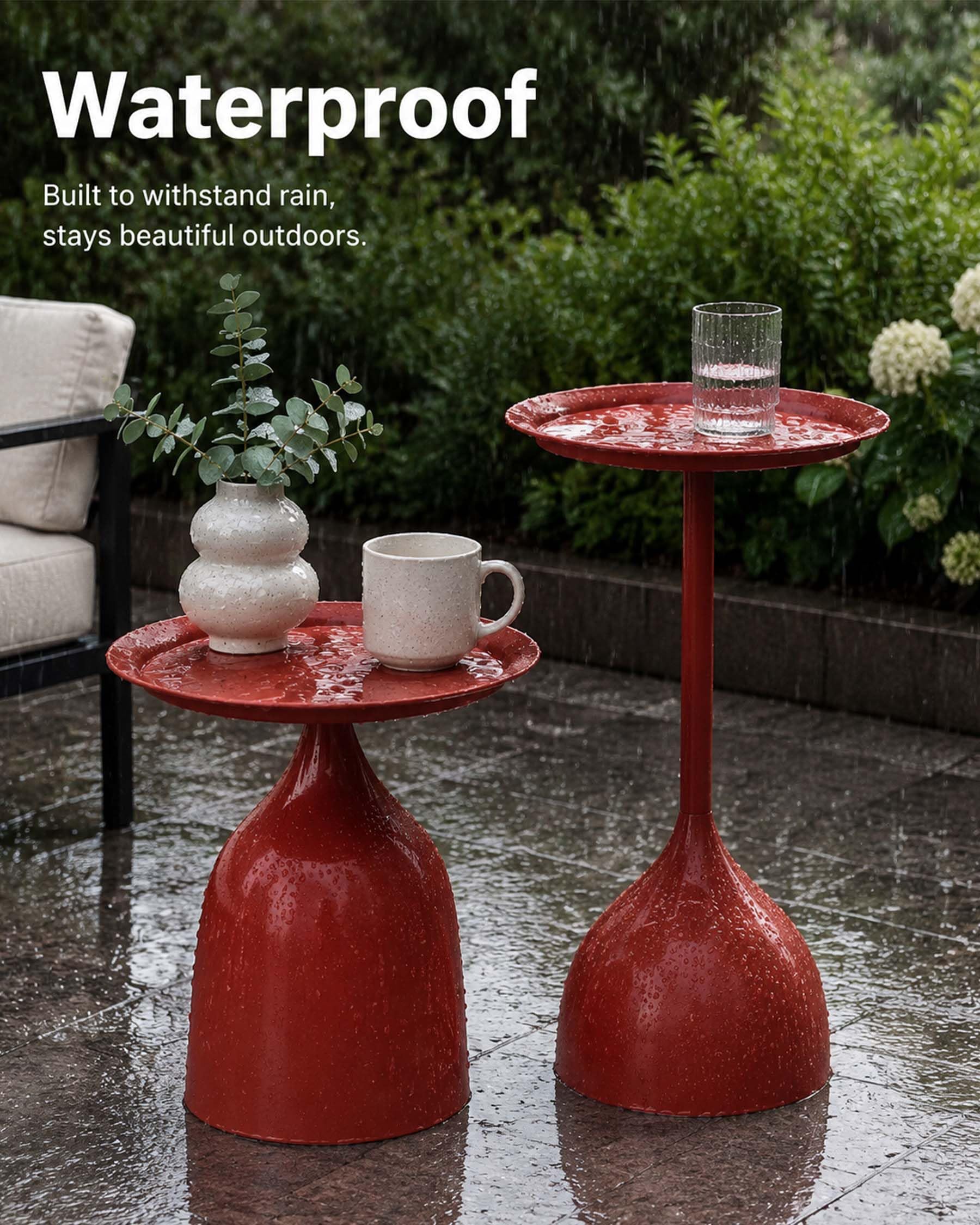 Lot de 2 Tables d'Appoint Extérieur Métal Étanche Ø40 cm Rouge - Table Basse de Jardin Moderne