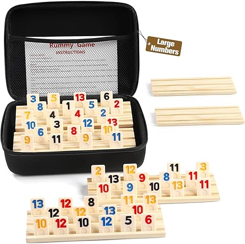 Miniatura 1 de Rummy Cube Edición para 6 jugadores con 6 bastidores de maderabandejas, juego de 160 cubos Rummy con funda portátil, juego de viaje Rummy Tiles con