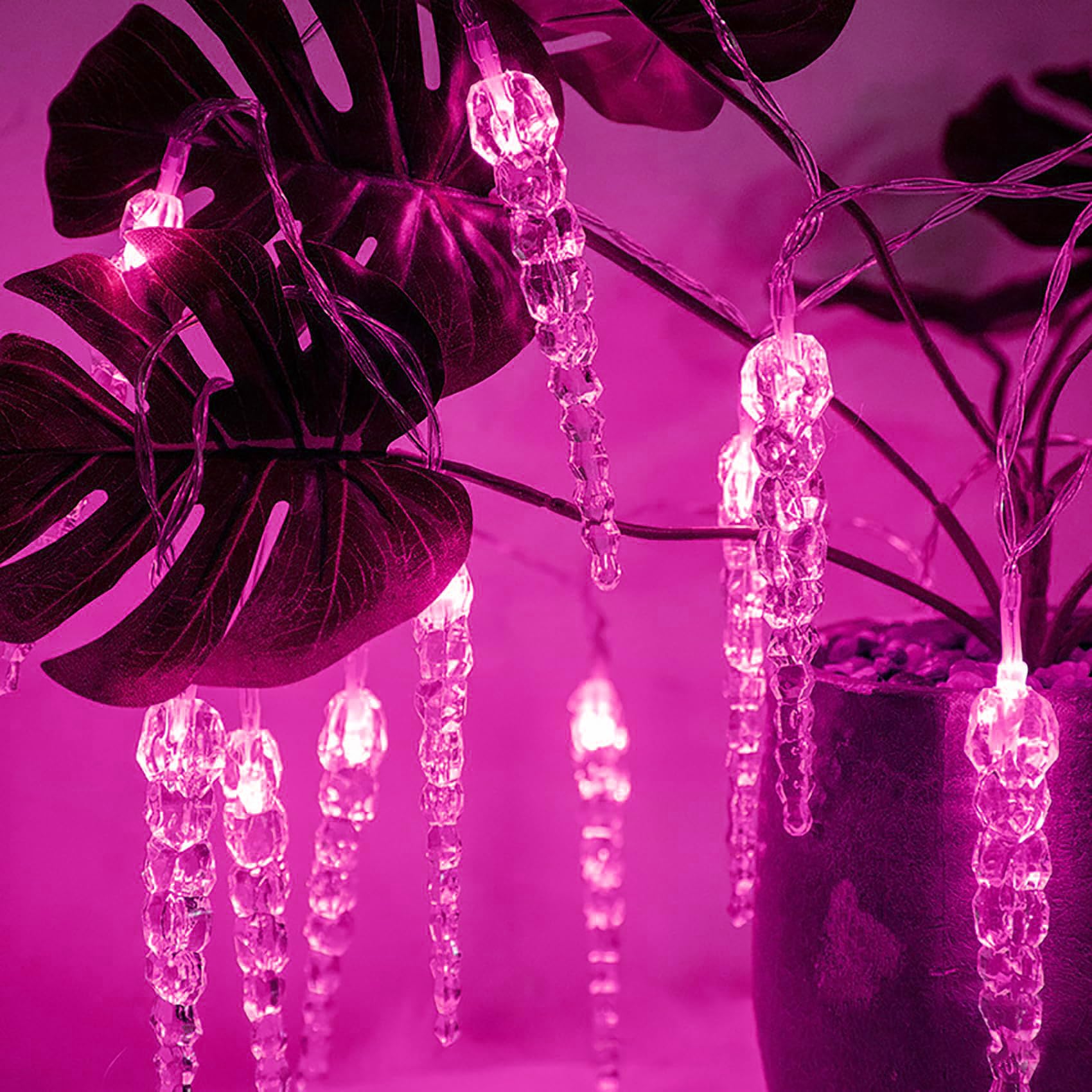 Luci a forma di ghiacciolo da esterno con telecomando, alimentate a batteria, 10M/80 LED per decorazioni invernali, natalizie, da giardino, da interno e da esterno (rosa)