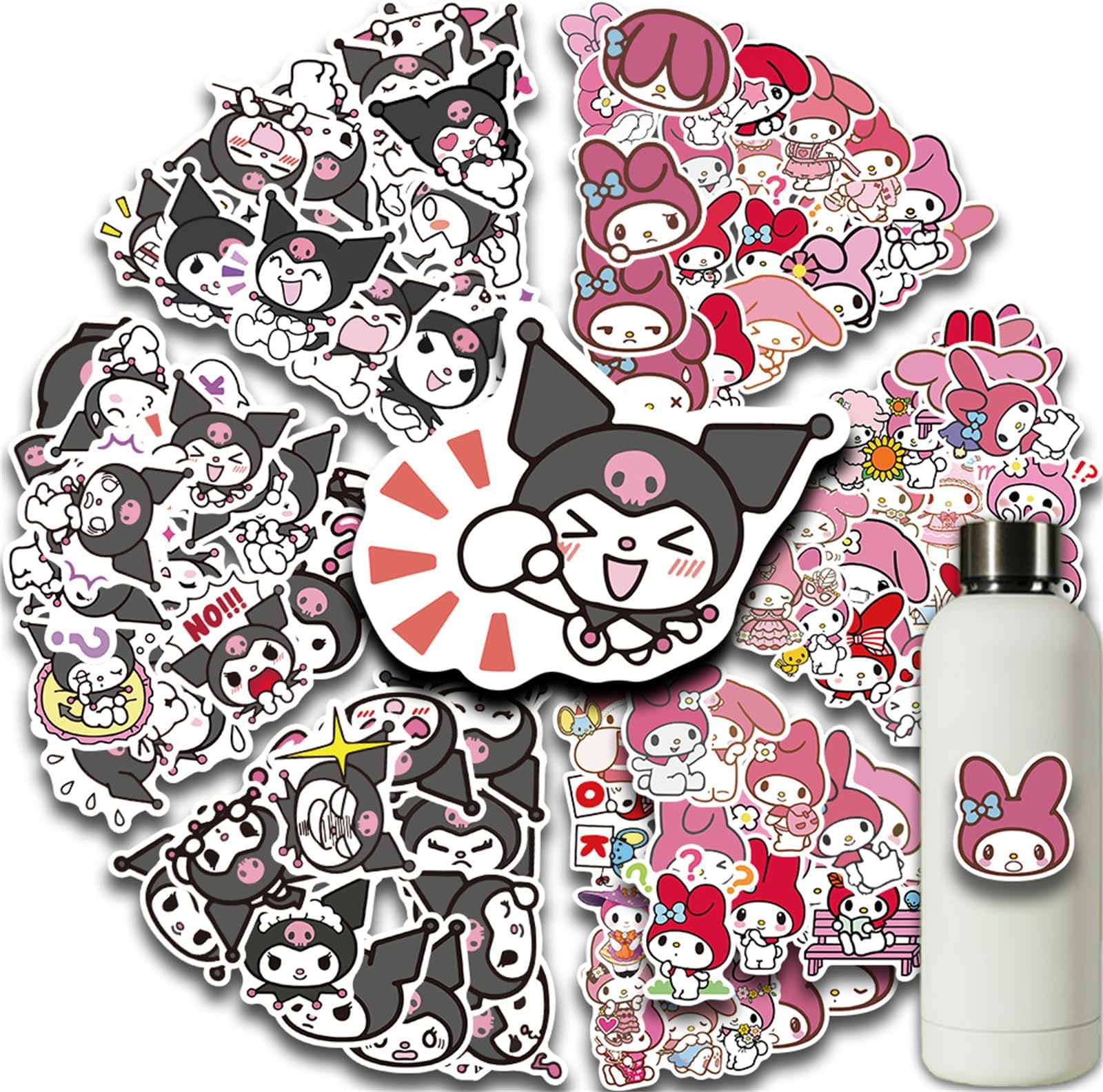WDWLL100Pcs Kuromi Stickers Pack Cute Kawaii Melody Stickers for Water Bottles Laptop Scrapbook Journaling Waterproof Vinyl Decals Japanese Anime Stickers for Kids Teens Adults (KM)