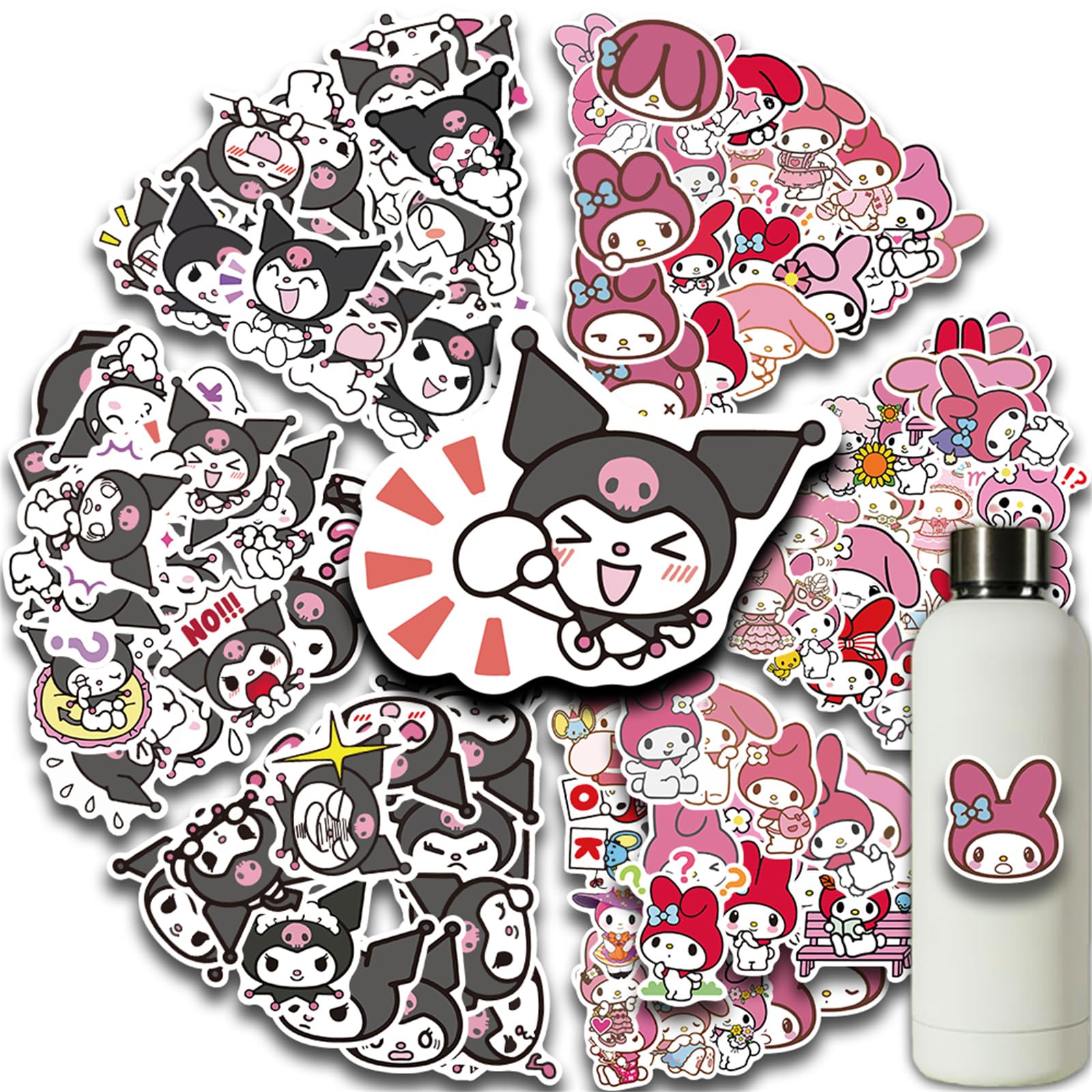 WDWLL100Pcs Kuromi Stickers Pack Cute Kawaii Melody Stickers for Water Bottles Laptop Scrapbook Journaling Waterproof Vinyl Decals Japanese Anime Stickers for Kids Teens Adults (KM)