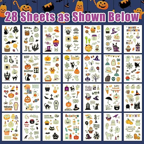Miniatura 2 de Partywind Tatuajes de Halloween brillantes de 295 estilos para decoración de fiesta de niños, suministros de fiesta de Halloween, regalos para