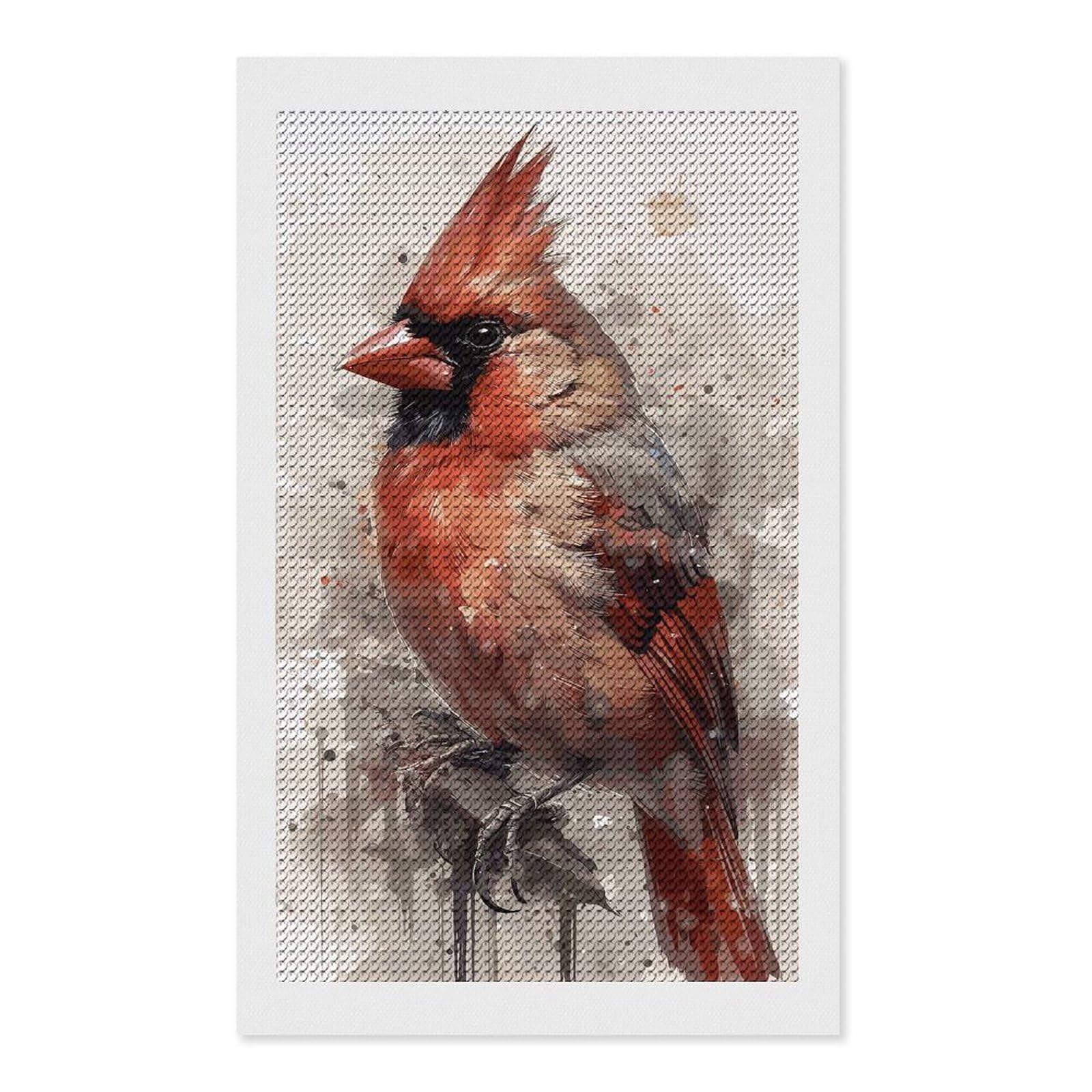 Junmoney Cardinal Watercolor Painting Diamond Painting Canvas Set 12"x20", Mindful Craft Activity, Nice Detail and Sparkle, Farmhouse Decor, Birthday Gift