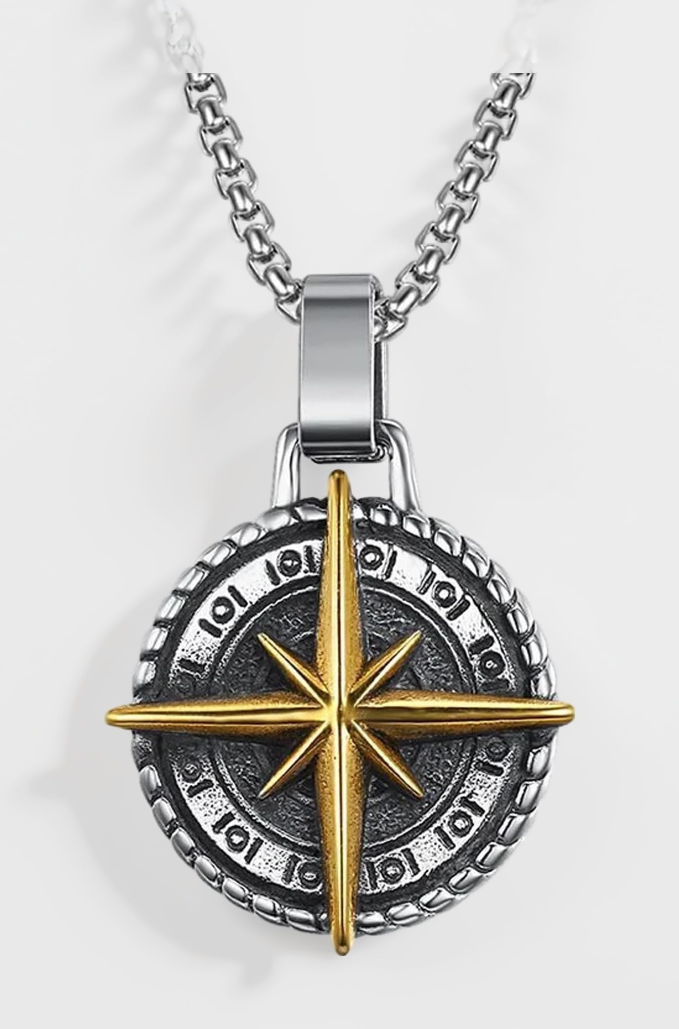 Silver Chain Pendant For Men Round Pendant Cross Compass Necklace Chain For Men Boys Men's Jewellery Pendant Necklace Accessories