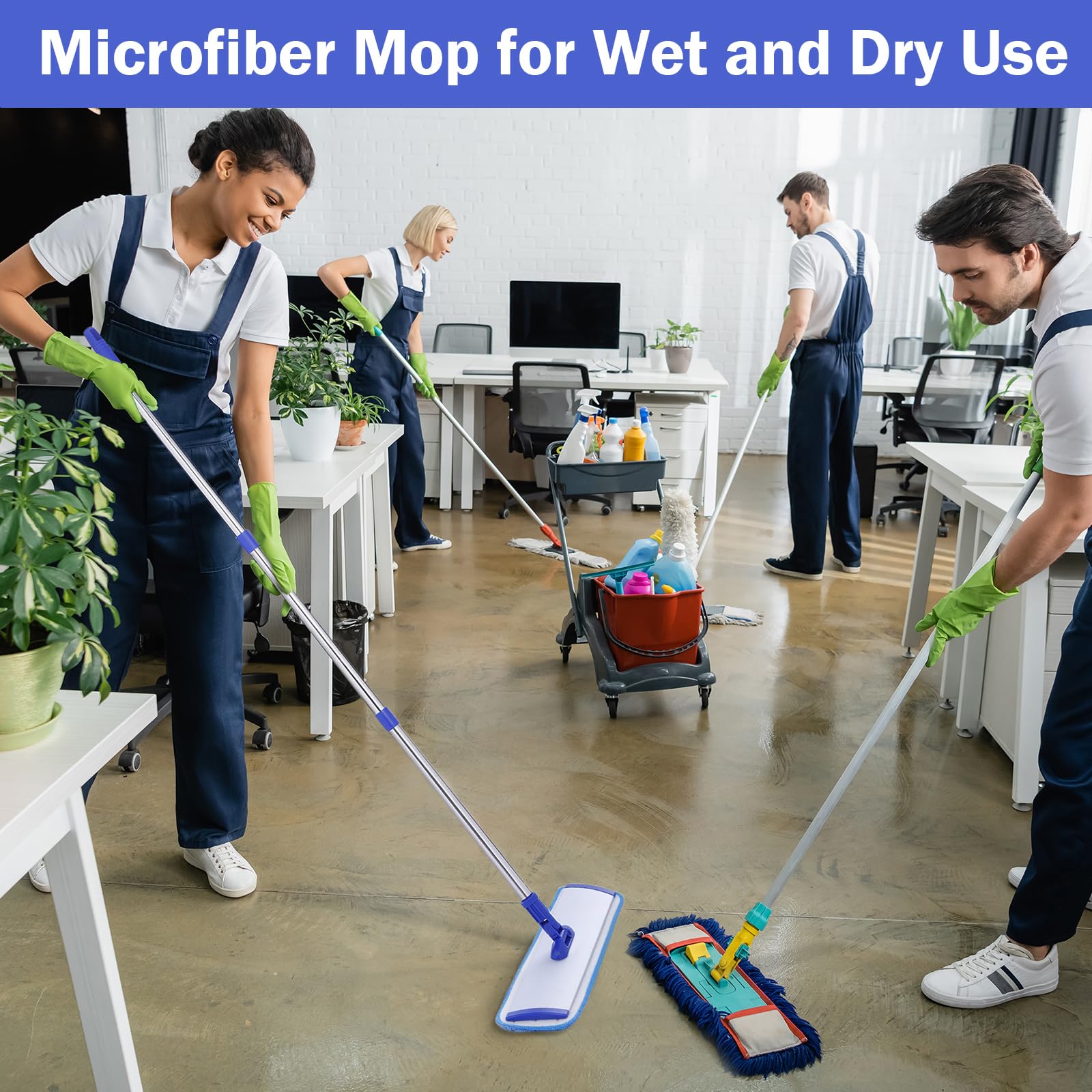 Uiifan 1 juego de fregona de microfibra de 18 pulgadas, trapeador plano para suelos de madera dura, trapeador comercial, mopa húmeda y polvo a granel con mango extensible, 8 almohadillas reutilizables