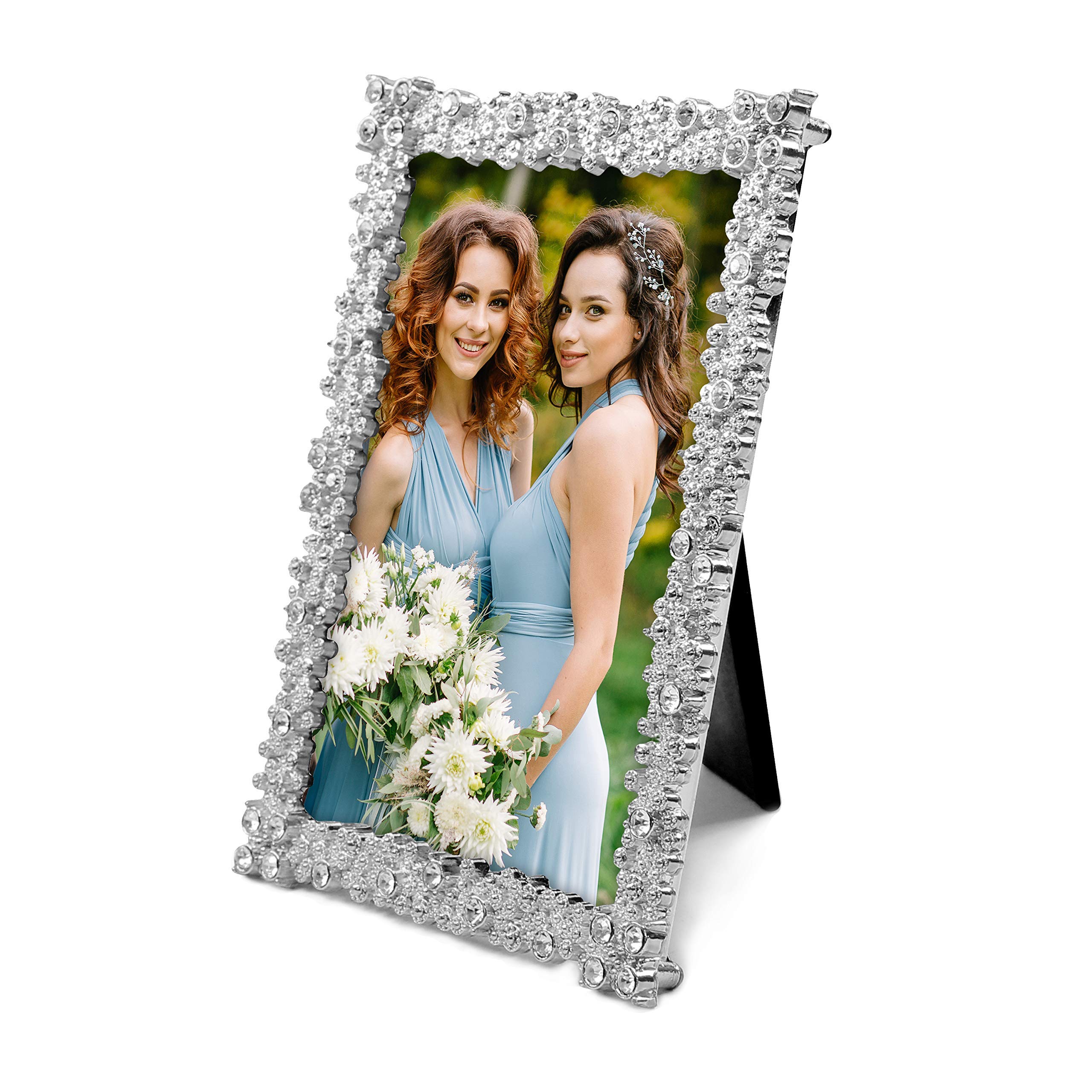 MIMOSA MOMENTS Metal Picture Frame with Rhinestones Decor, Decor (Silver, 4x6)