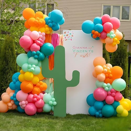 Miniatura 3 de Kit de Arco de Globos de Fiesta Mexicana, 133 piezas Globos Rosa Rubor Azul Turquesa Verde Pastel Naranja Claro Amarillo Coloridos Guirnalda de