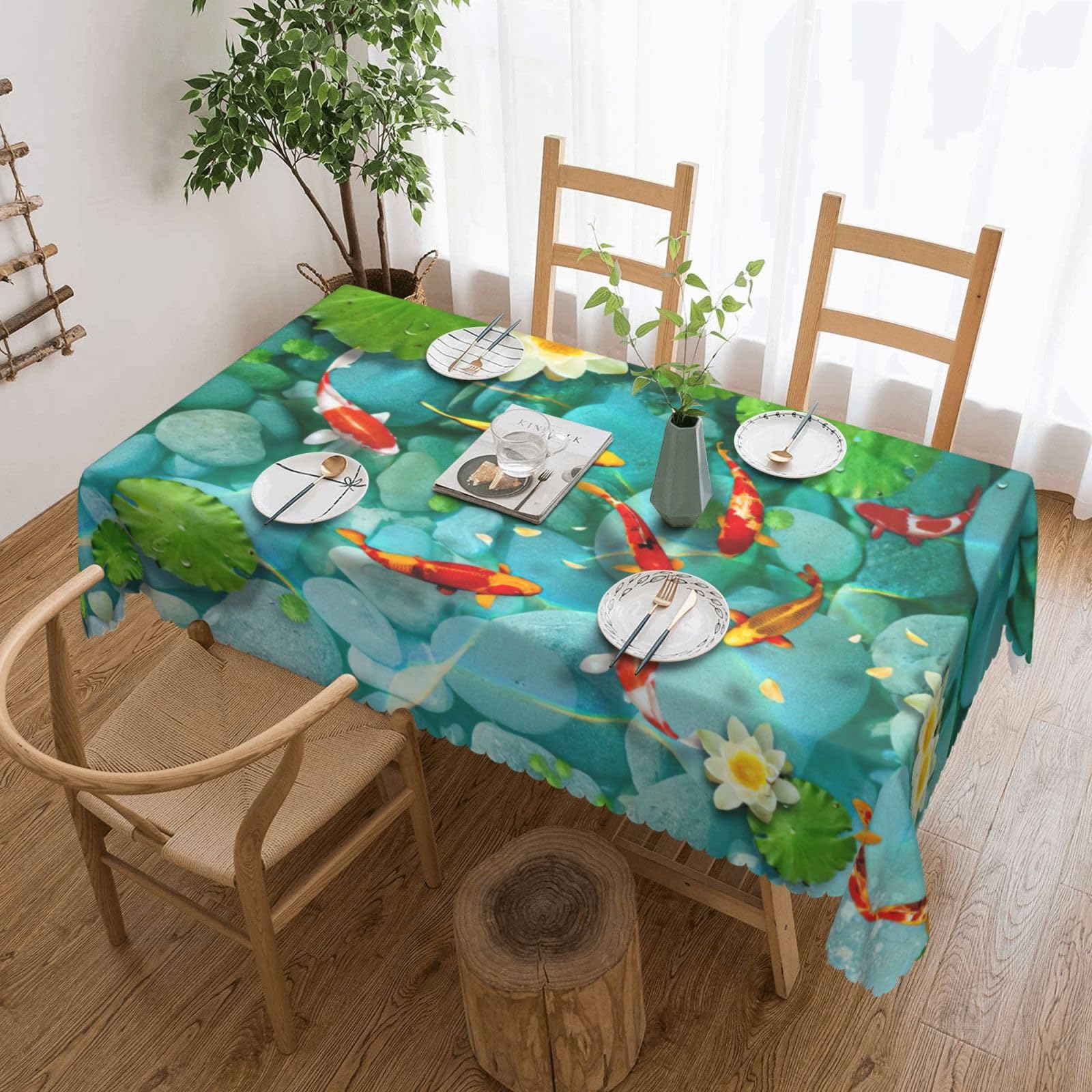 Nappe lavable antitache motif carpes koï pour protéger la table de salle à manger