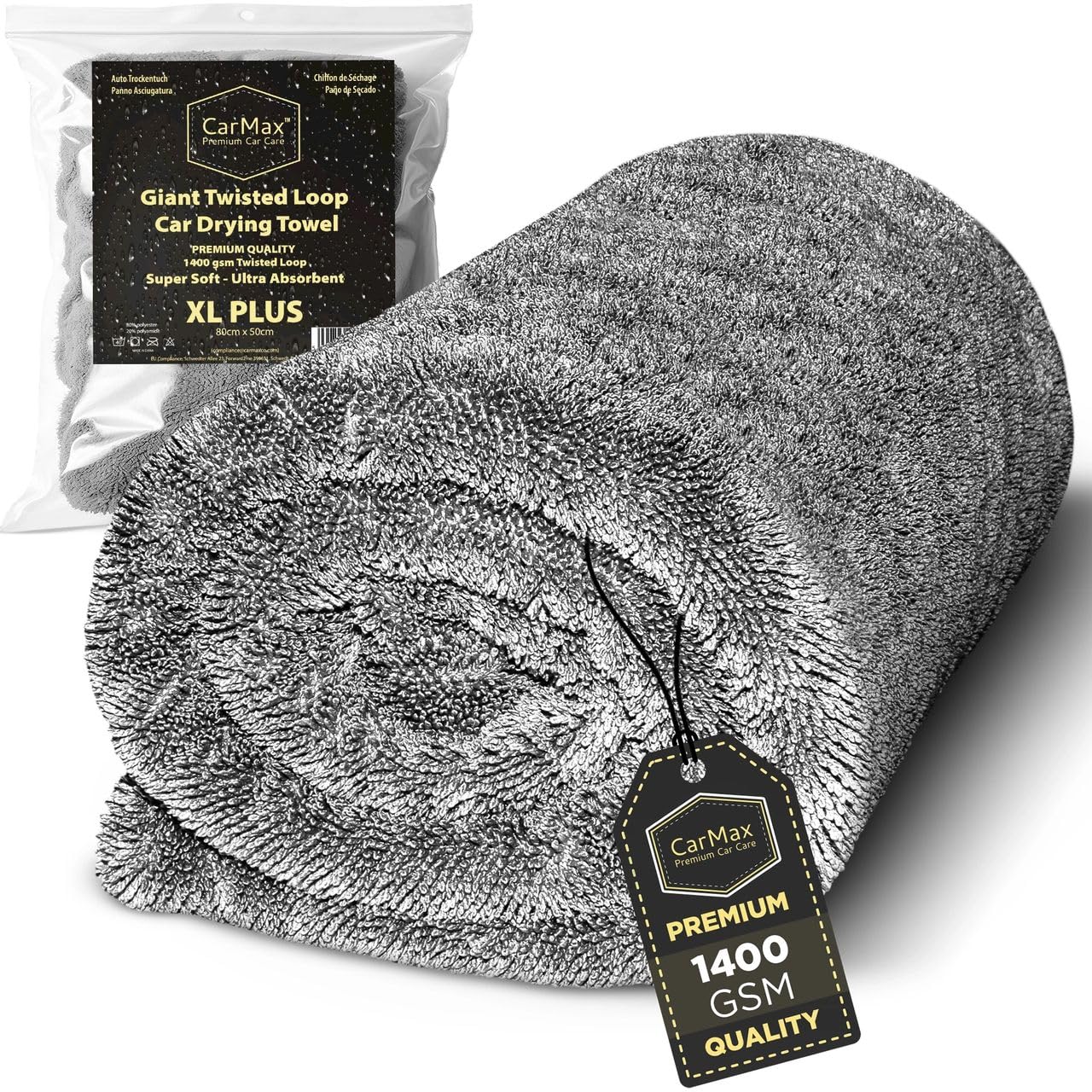 CarMax® - Toalla de Secado para Coche de Microfibra Twisted Loop – Alta Absorción – Secado sin Marcas – Segura para Pintura y Cristales (XXL - 90cm x 60cm) — view 9