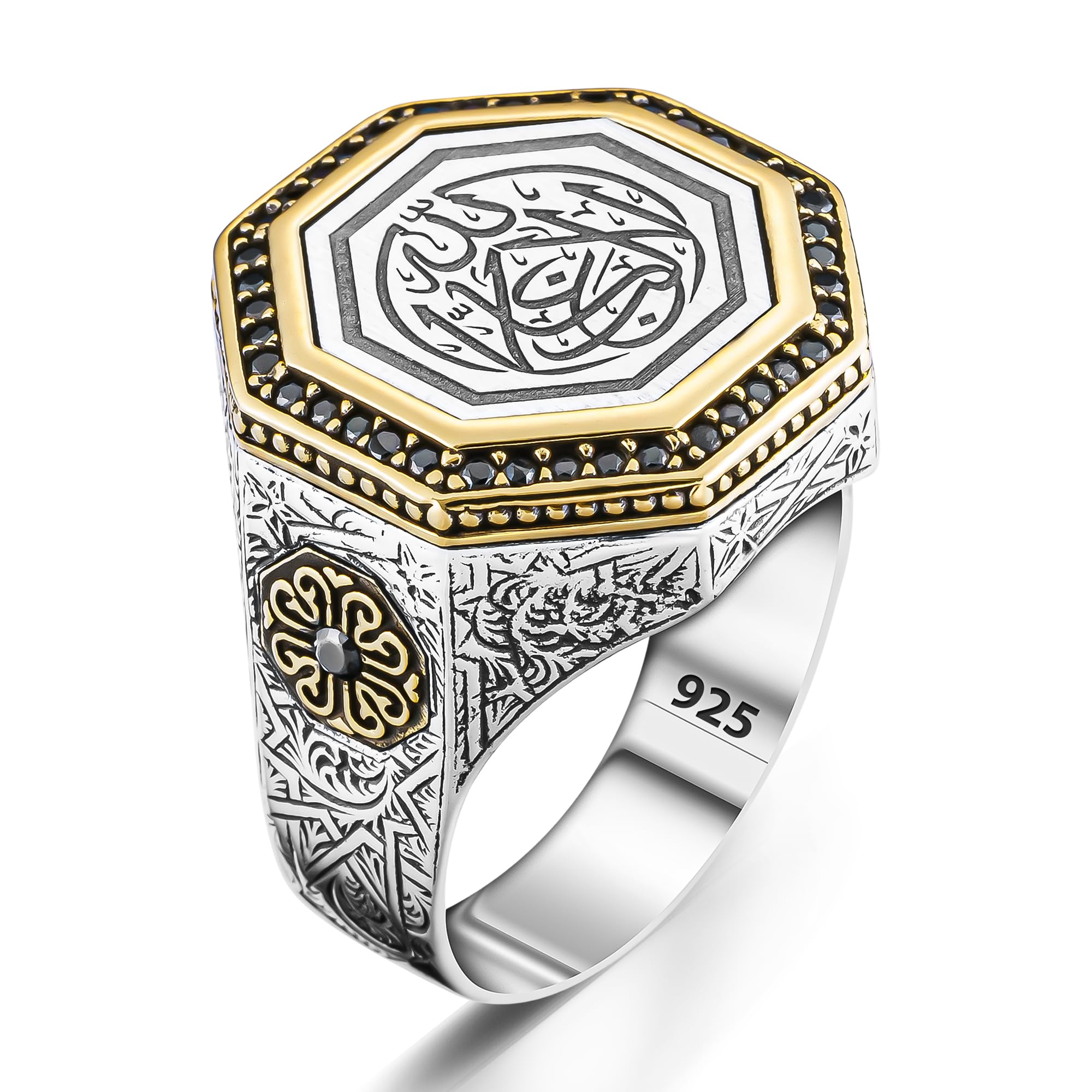 Solid 925 Sterling Silver La Galibe Illallah Written islamic Men's Ring Religious Ring With Cubic Zirconia Muslim Jewelry