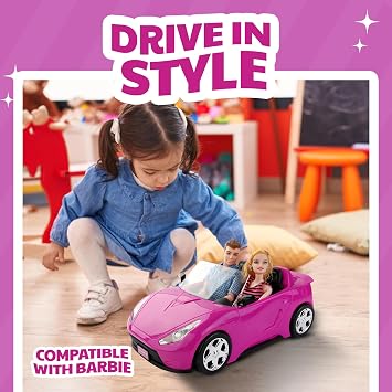 Liberty Imports Doll-Sized Convertible Car for Dolls 2-Seater Pink Vehicle with Rolling Wheels, Seat Belts w/ Two 11.5 Dolls Included
