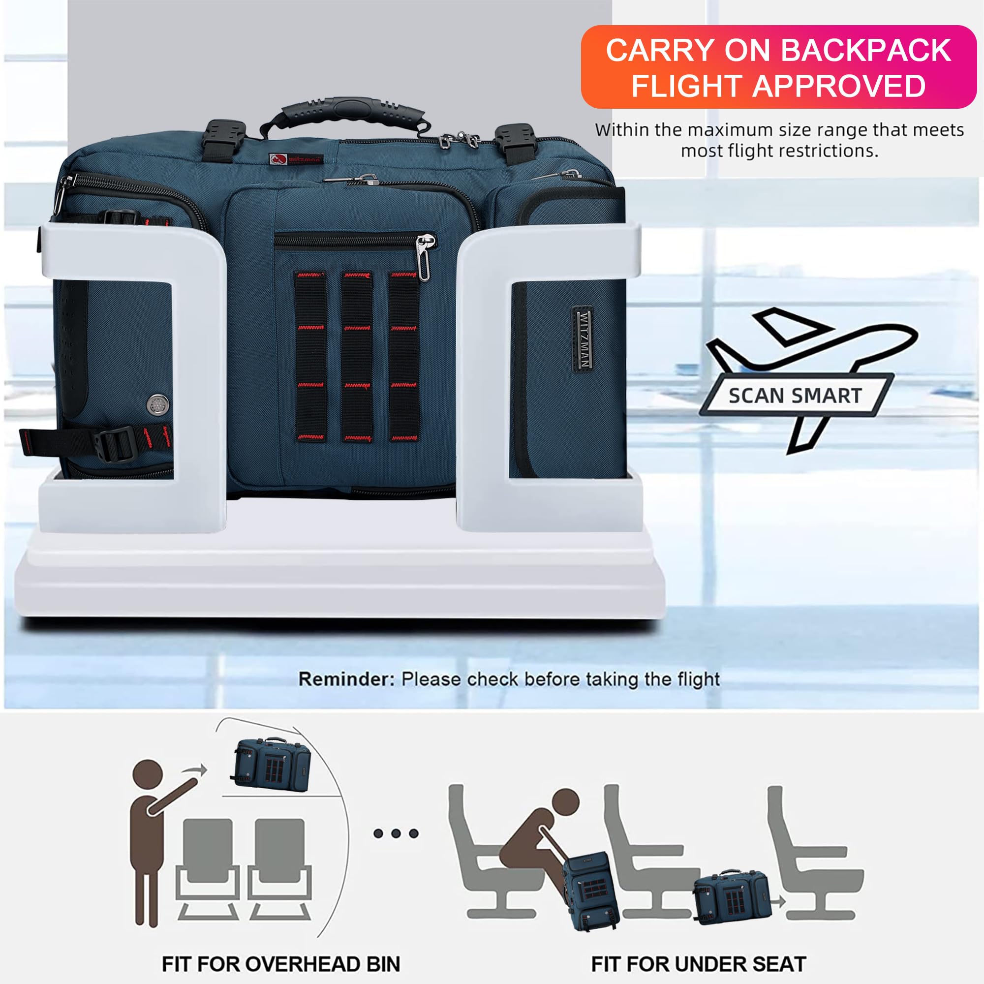WITZMAN Sac à Dos de Voyage Homme Nylon Convertible avec USB