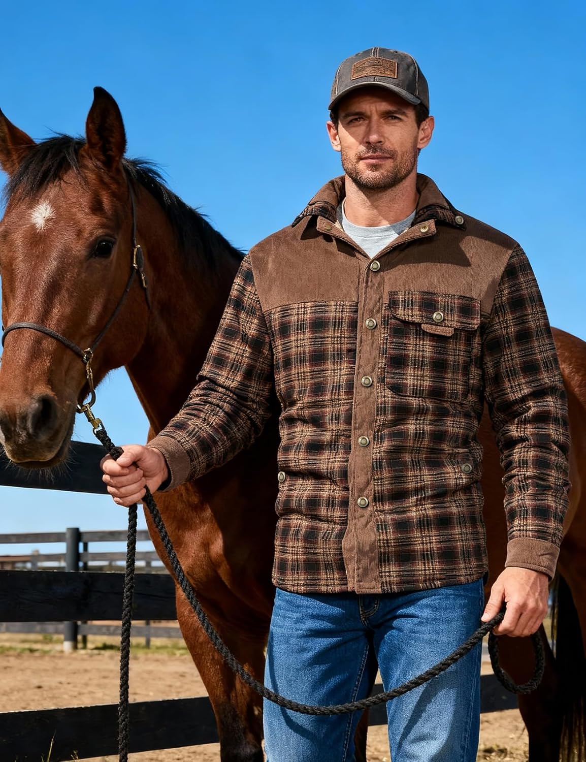 Flygo Men's Sherpa Lined Plaid Flannel Shirt Jacket Snap Button Warm Winter Jacket with Pockets - Image 6