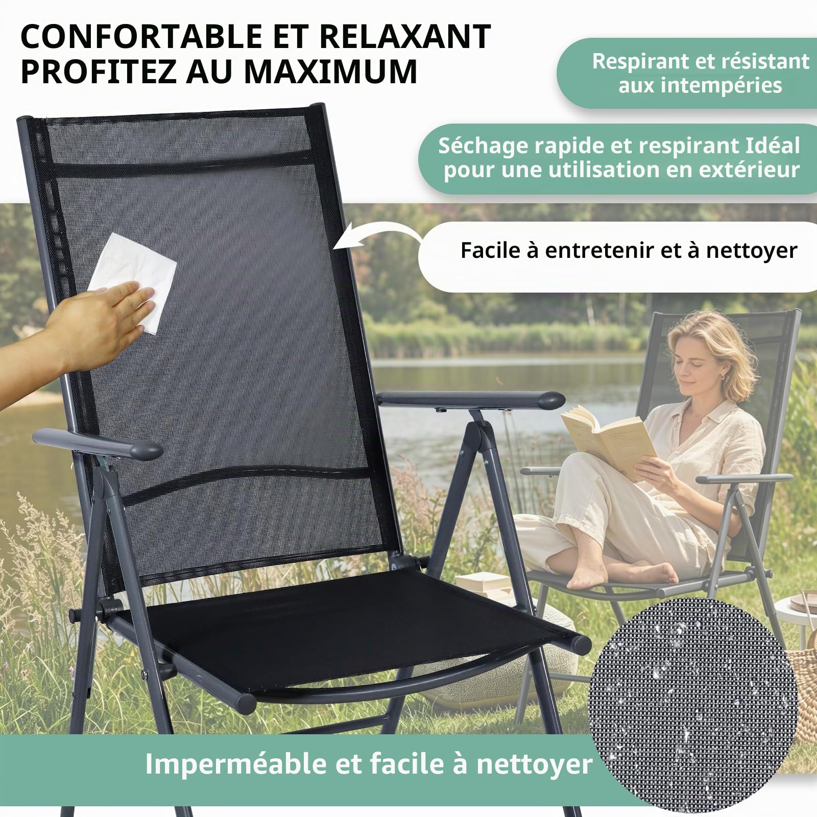 CCLIFE Chaises de Jardin Ensemble de Chaises de Jardin Pliantes, Chaises de Jardin, de Terrasse et de Balcon avec Accoudoirs