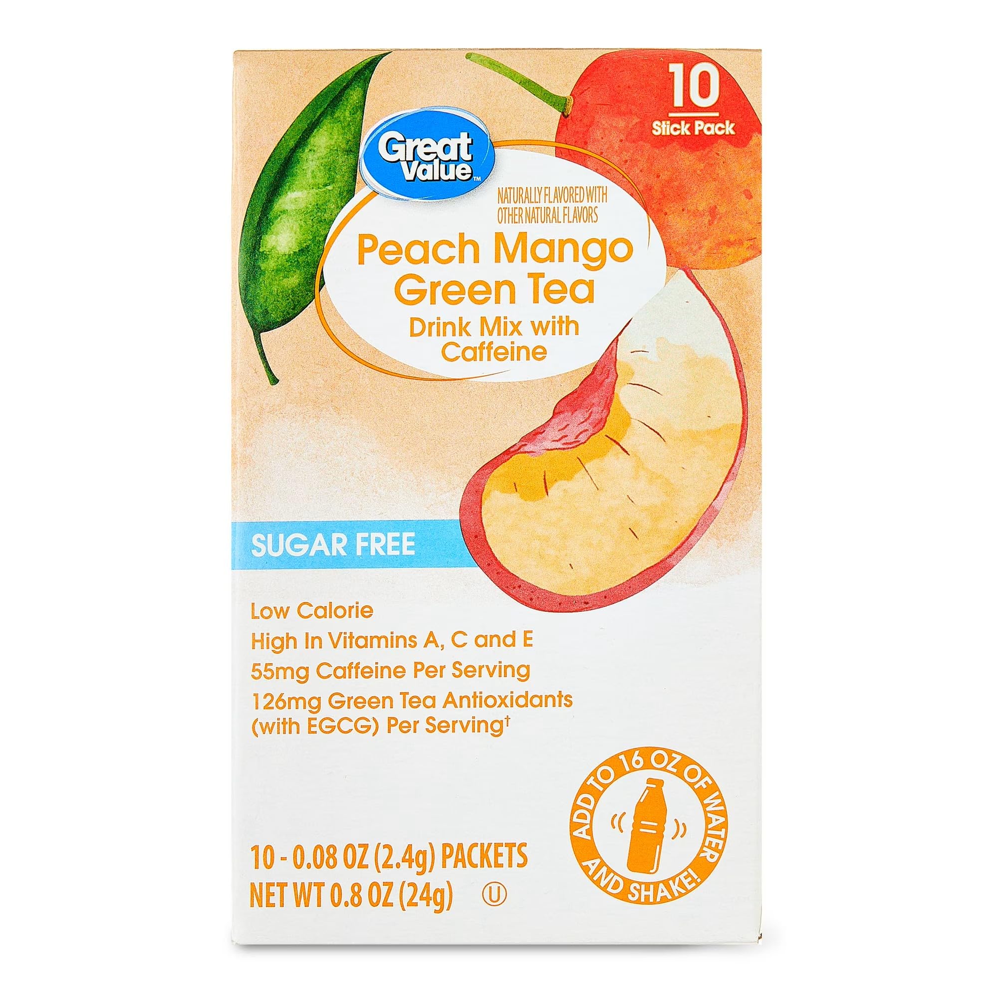 Great Value Metabolism Peach Mango Green Tea Drink Mix, 10ct (Pack of 2)