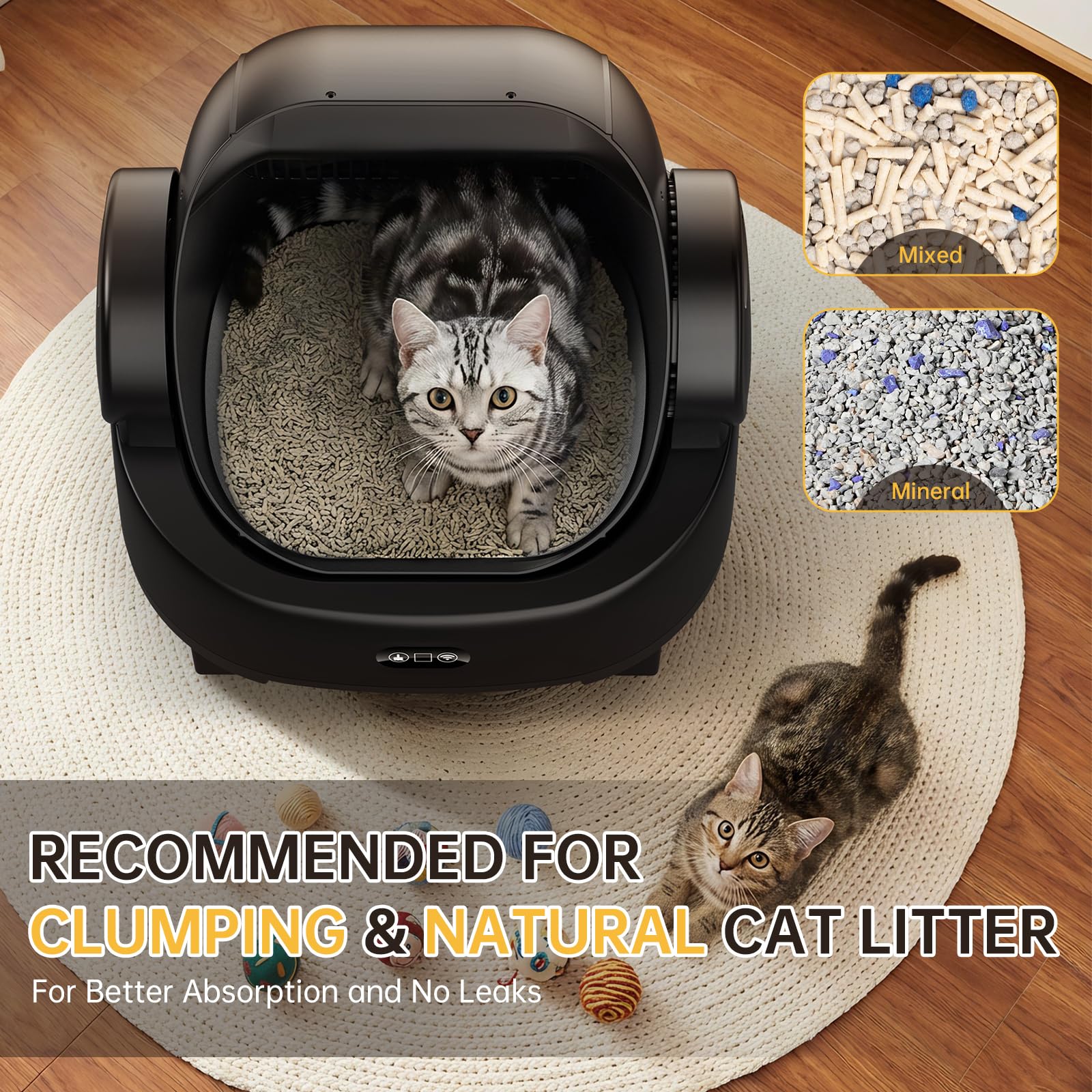 Automatic Cat Litter Box, Electric Large Open-Top Self Cleaning Litter Box for Multiple Cats, Smart APP Control, Multiple Safety Sensors, 1 Rolls Bags & 1 Mat, Arenero para Gatos Autolimpiable
