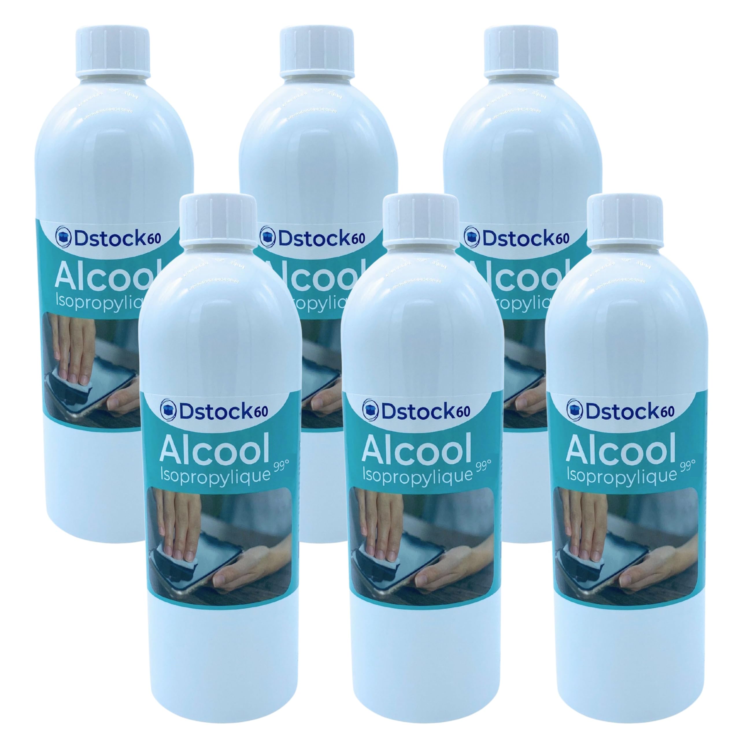 DSTOCK60 – Bouteilles de 1 litre d'Alcool Isopropylique 99% extra pur (lot de 6 bouteilles), Isopropanol liquide IPA parfait comme solvant, nettoyant et dégraissant.