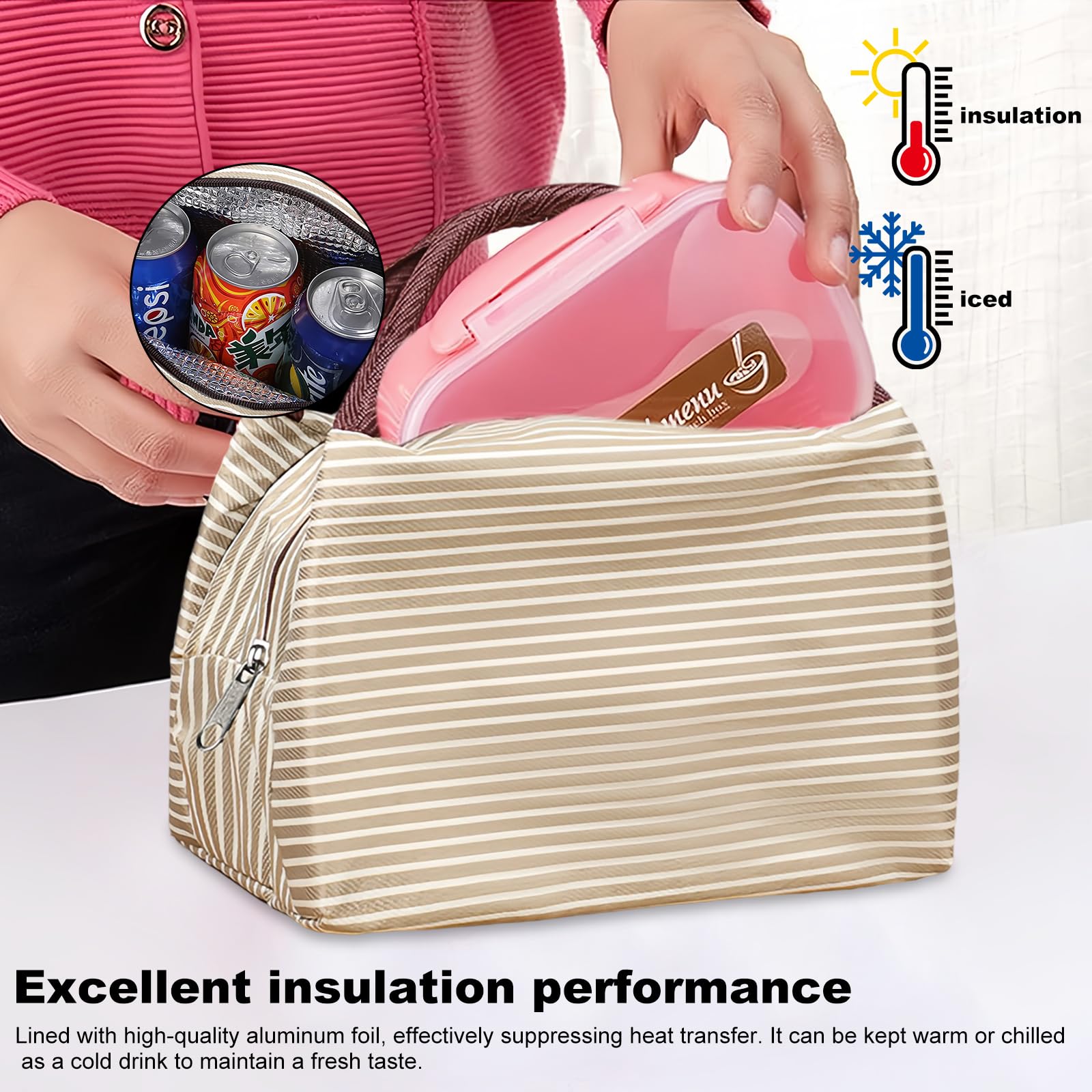 JSTHHTT Sac Isotherme Repas – Sac à Lunch Pliable Léger, Design Fraise Violette, Pour Travail Et Pique-nique