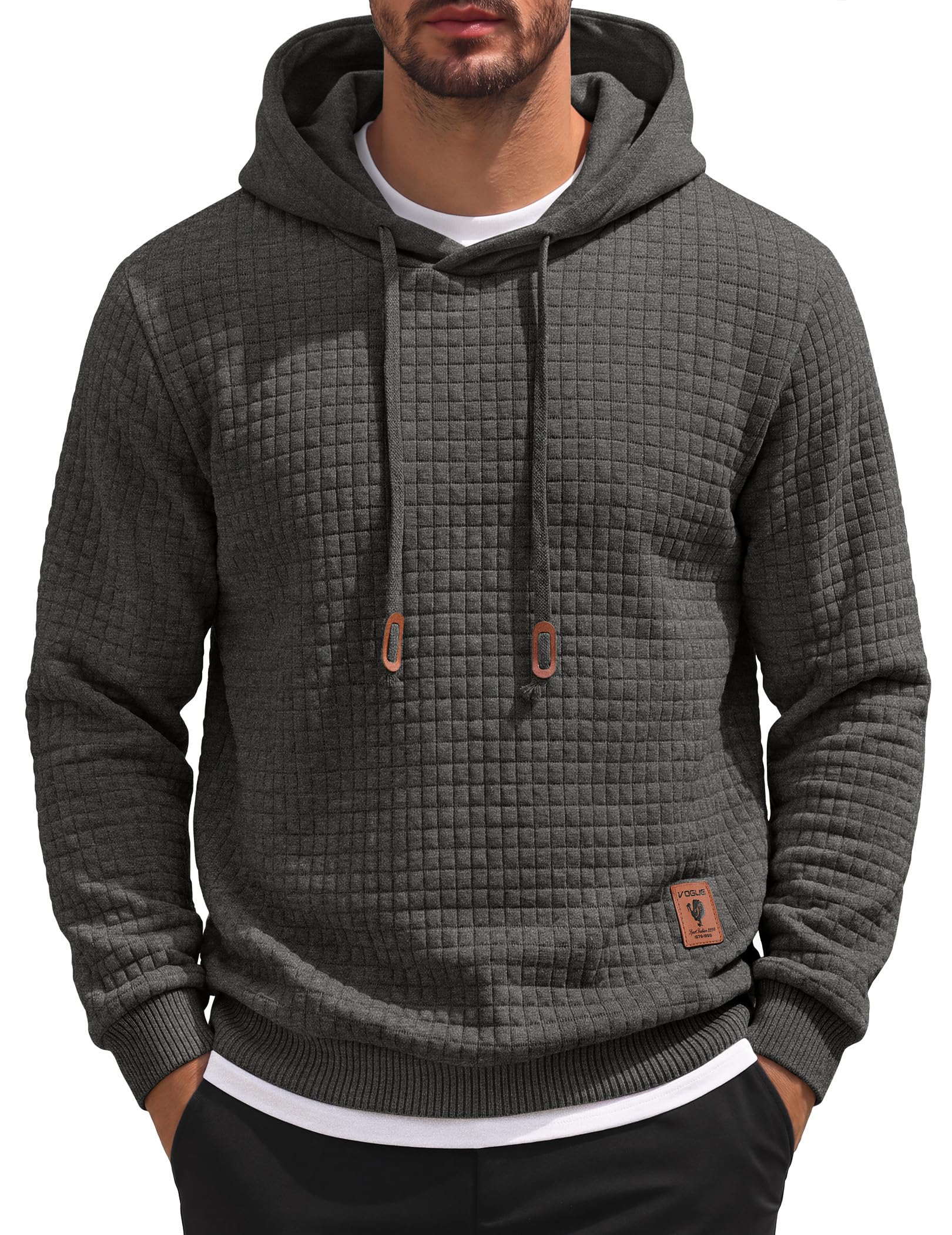 Mens Hooded Sweatshirt Casual Long Sleeve Drawstring Waffle Knit Pullover Hoodies