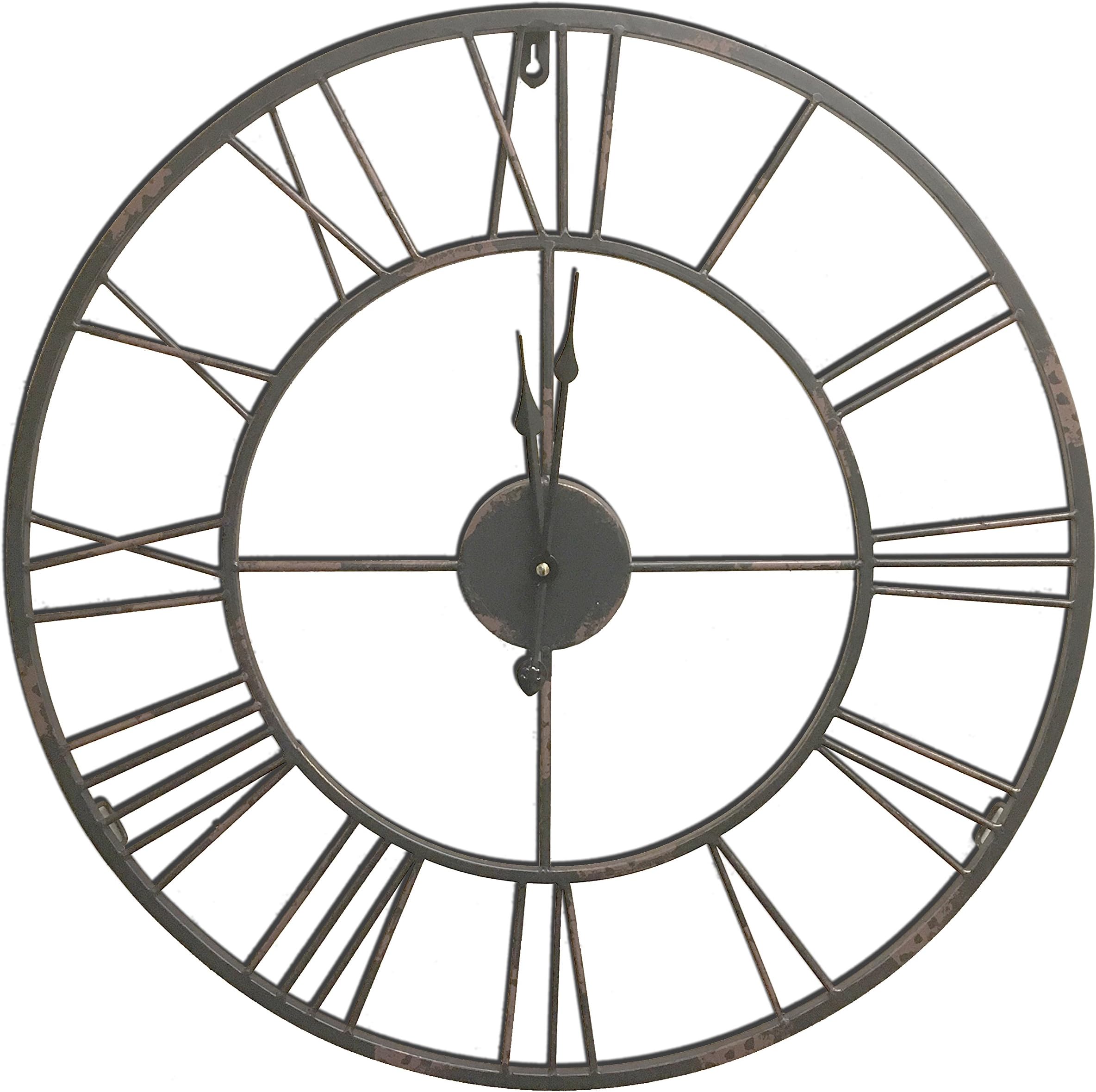 Round Decorative Metal Distressed Iron Roman Numeral Clock Quartz Movement 24 x 24 x 1 Inches...0100