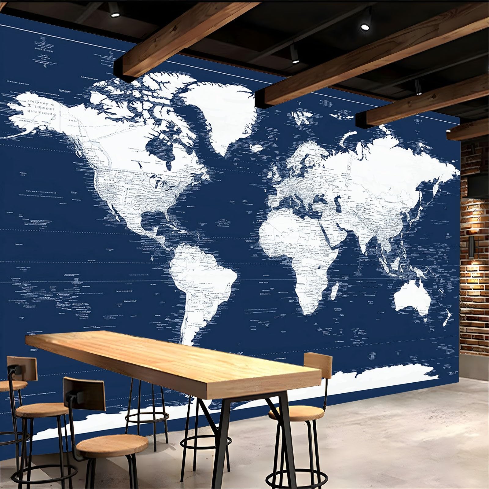 Tapeta murale niebieska abstrakcyjna mapa świata 350 x 256 cm 3D sztuka fototapeta, druk HD mural ścienny gigantyczny plakat, nowoczesny salon sypialnia pokój dziecięcy tło dekoracja ścienna