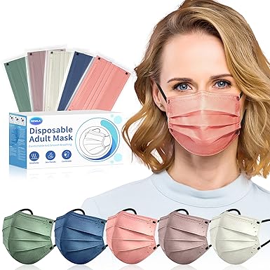 Adult Disposable Face Masks with Designs, 4 Ply Multicolor Breathable Masks,Individually Wrapped Masks for Men & Women-50 Pcs