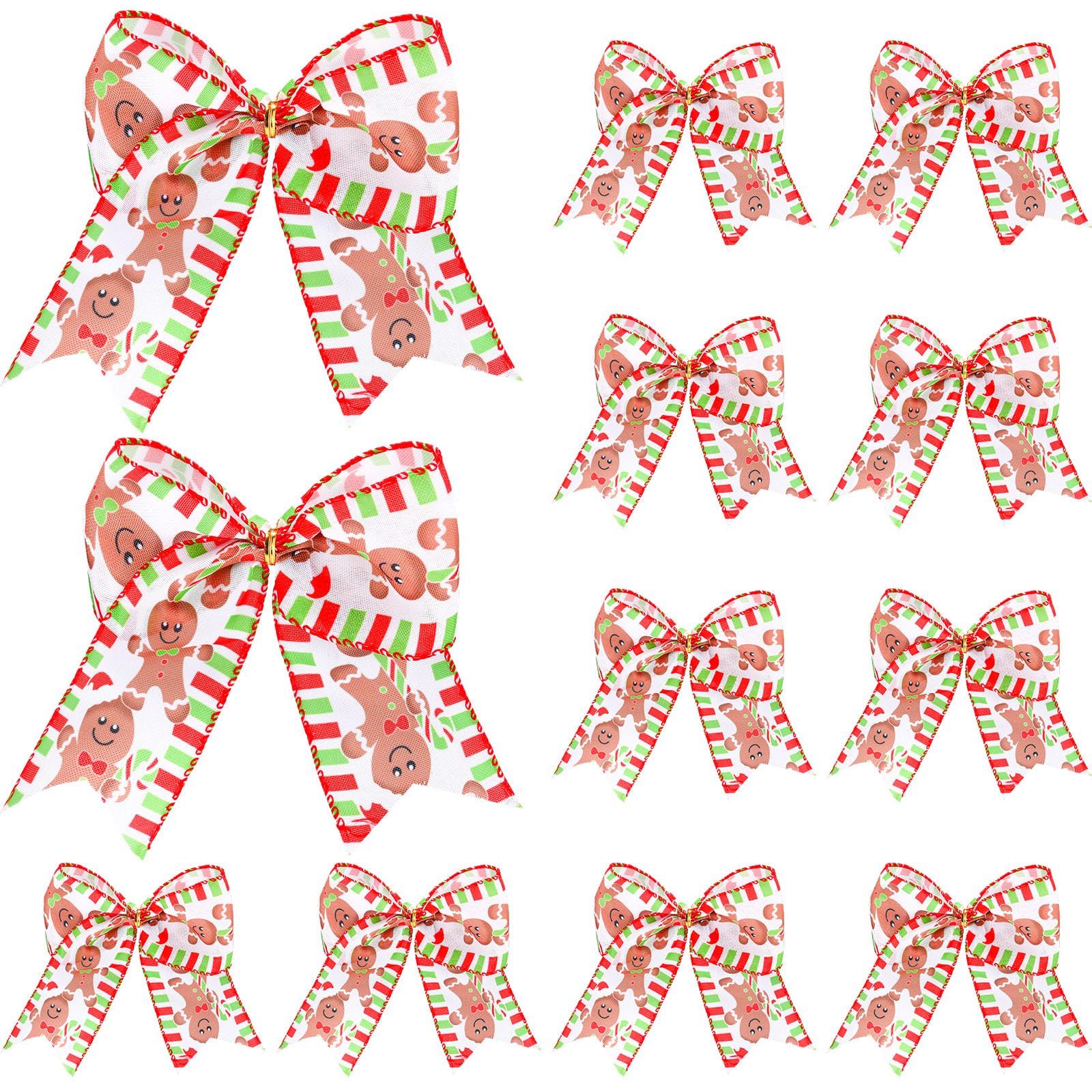 Realspring 12 Pcs 6.3 in Gingerbread Man Christmas Bows Wreath Ornaments