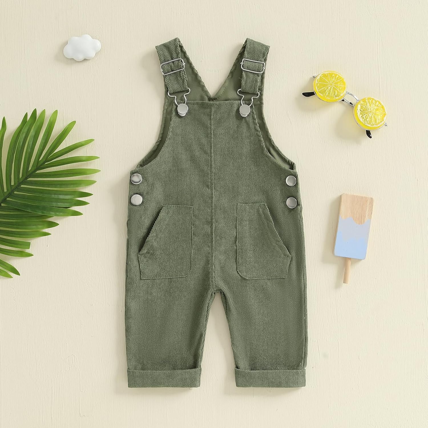 Ledy Champswiin Infant Boy Girl Overalls Gender Neutral Baby Solid Color Clothes Suspender Pants - Image 3