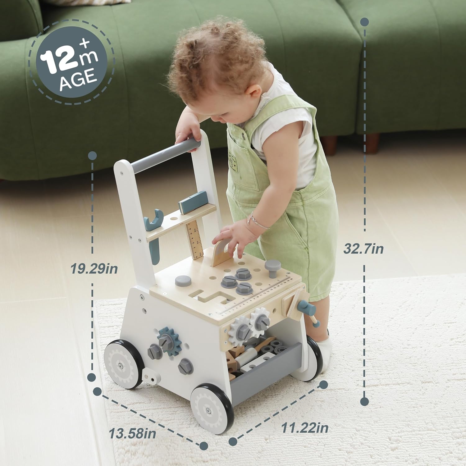 Wooden Baby Push Walker for Toddlers - Multifunctional Montessori Tool Bench Baby Walking Toy with Educational Activities, Ideal for Boys and Girls Aged 3 Years - Image 5