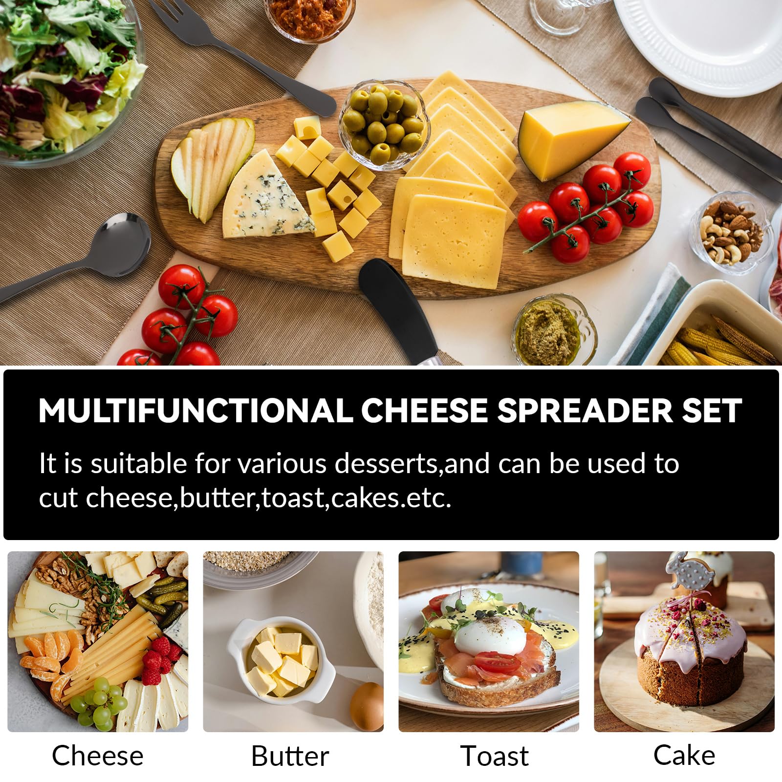 Accesorios de embutidos (14 piezas), esparcidores de queso para tabla de charcutería, mini cucharas de servir, tenedores y mini pinzas para servir, utensilios de charcutería para mantequilla, queso y