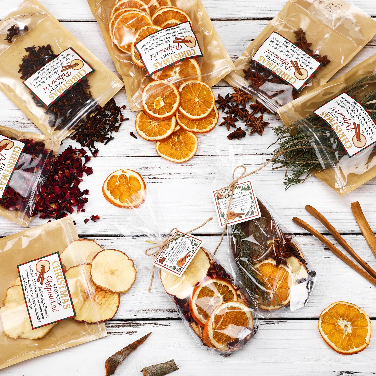 Loopeer Potpourri-Simmer-Set, 465 g, DIY, Weihnachten, Herd, Potpourri mit Karte, transparenter Beutelanhänger, Weihnachtsduft, Winterherd, Duftzutaten für Zuhause, Duft, Einweihungsgeschenk, 9 Stück