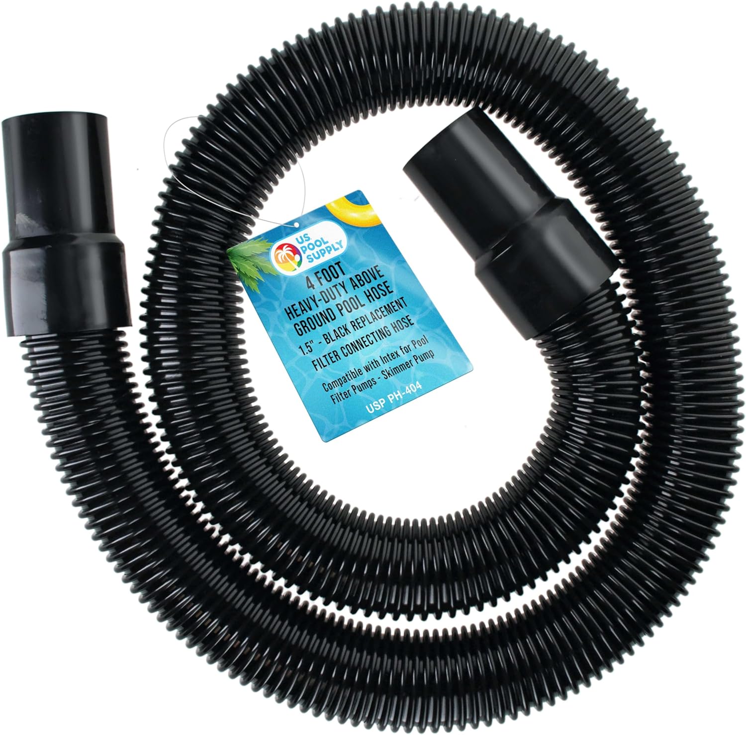 U.S. Pool Supply 4 Foot Heavy-Duty Above Ground Pool Hose, 1.5" - Black Replacement Filter Connecting Hose, Flexible Spiral Wound EVA - Compatible with Intex for Pool Filter Pumps - Skimmer Pump