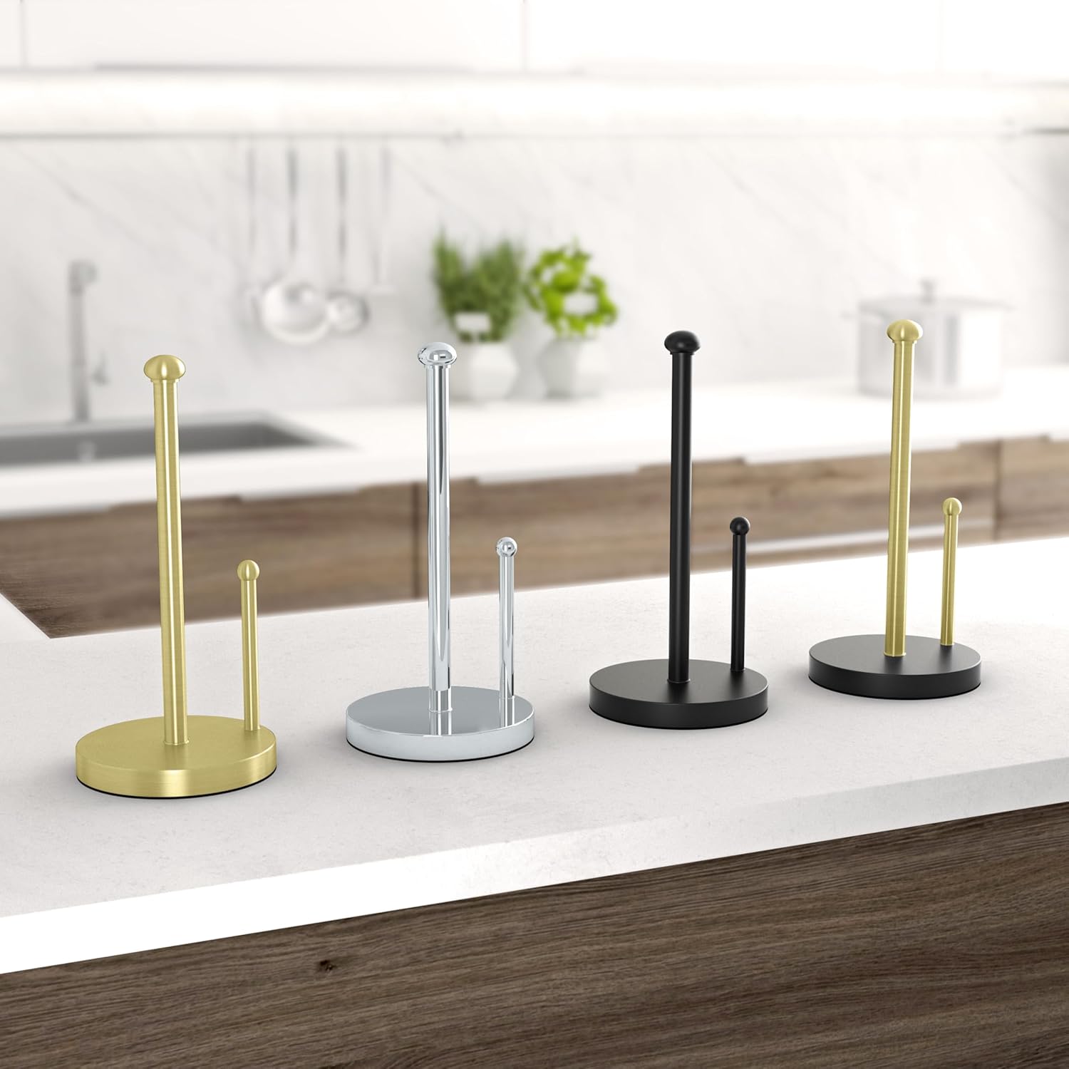Gatco 1447MXB Kitchen Paper Towel Stand, Matte Black Brushed Brass | Countertop Solid Brass Weighted Base Paper Towel Holder Stand
