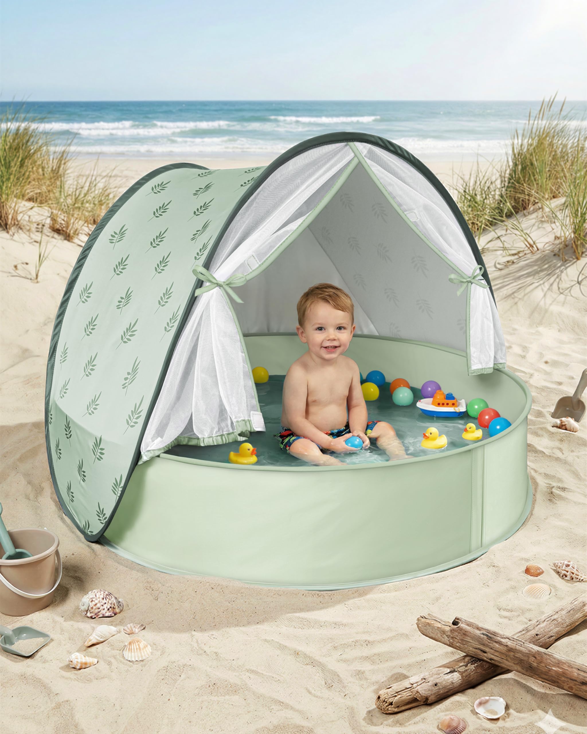 Strandmuschel Baby mit UV-Schutz UPF 50+, Pop-Up Strandzelt für Kinder & Babys, Automatischer Aufbau, Windschutz, inkl. Tragetasche & Heringe, Sommer Must-Have